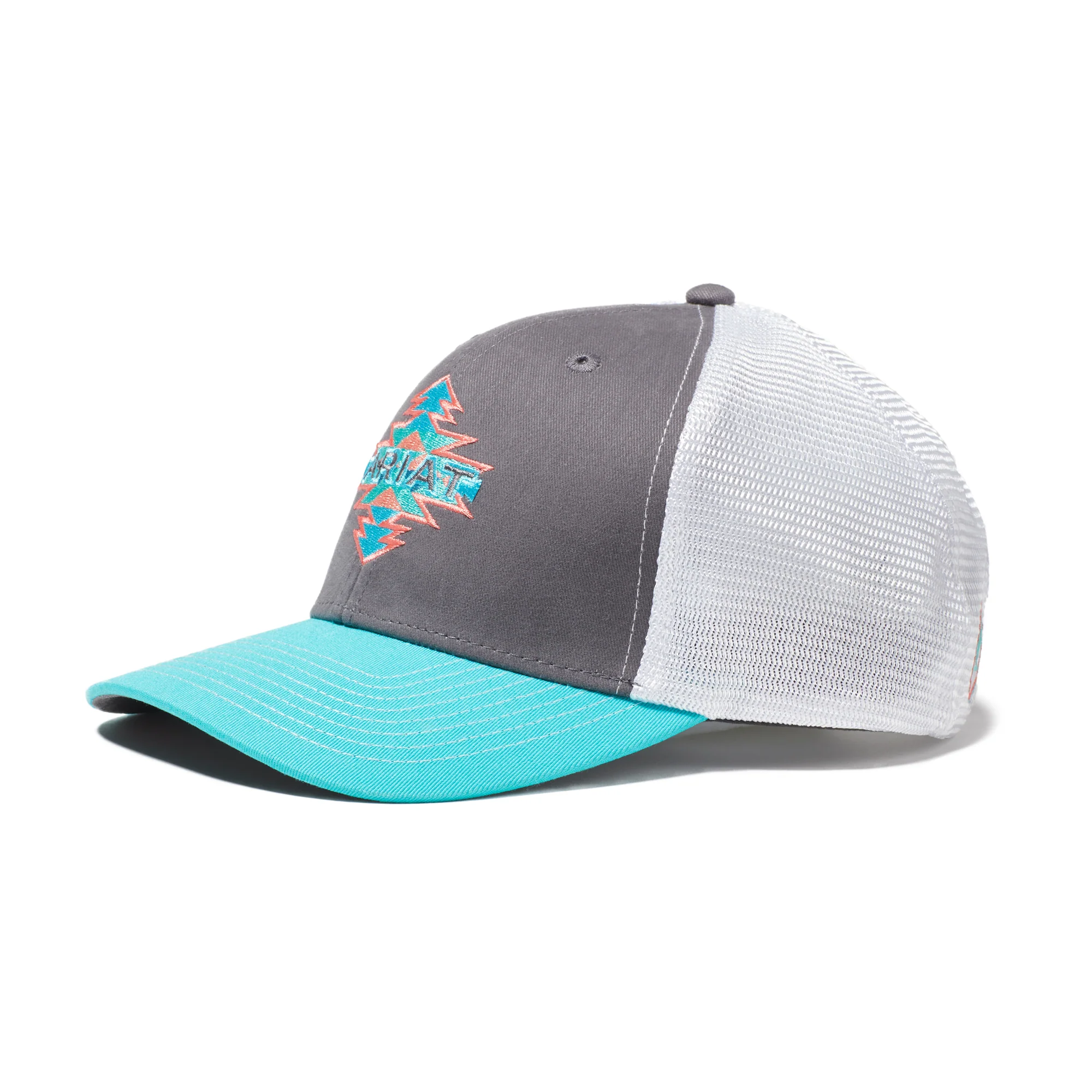 Ariat Aztec Logo Mesh Trucker Cap - Charcoal / White / Turquoise - Image 3
