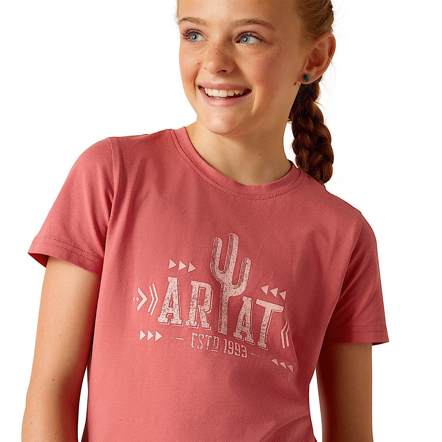 Ariat Girl's Cowgirl Cactus T-Shirt - Slate Rose - Image 2