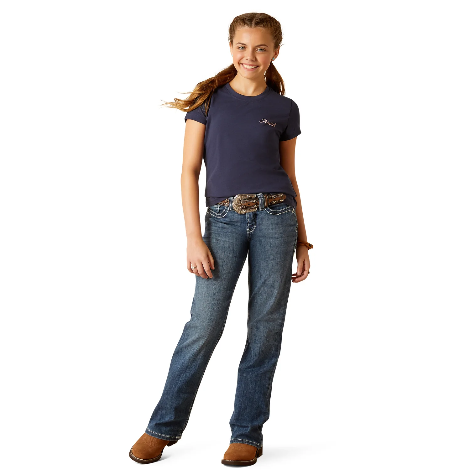 Ariat Girl's Pretty Shield Short Sleeve T-Shirt - Navy Eclipse - Image 4
