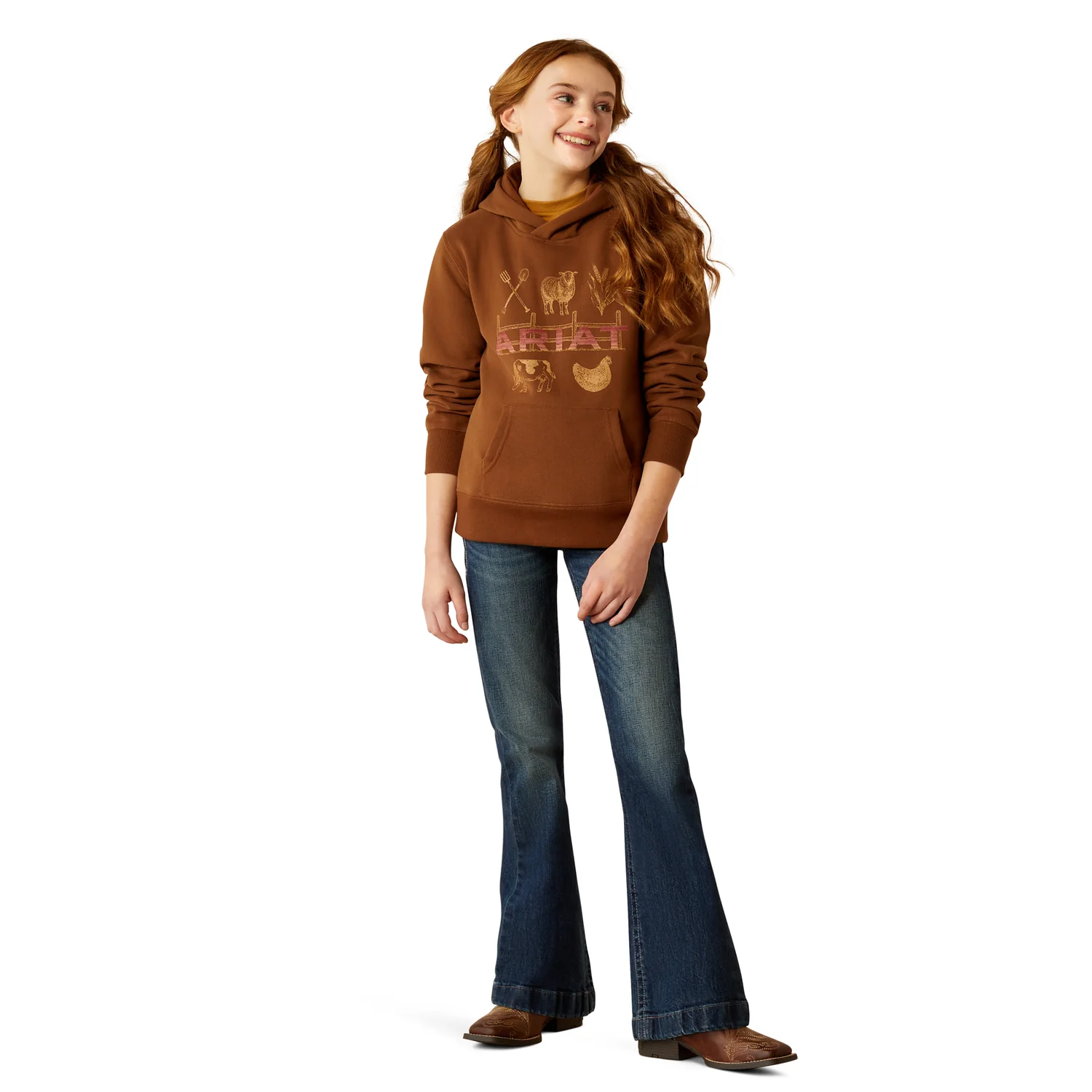 Ariat Girl's Ranch Collections Hoodie - Soft Silt - Image 4