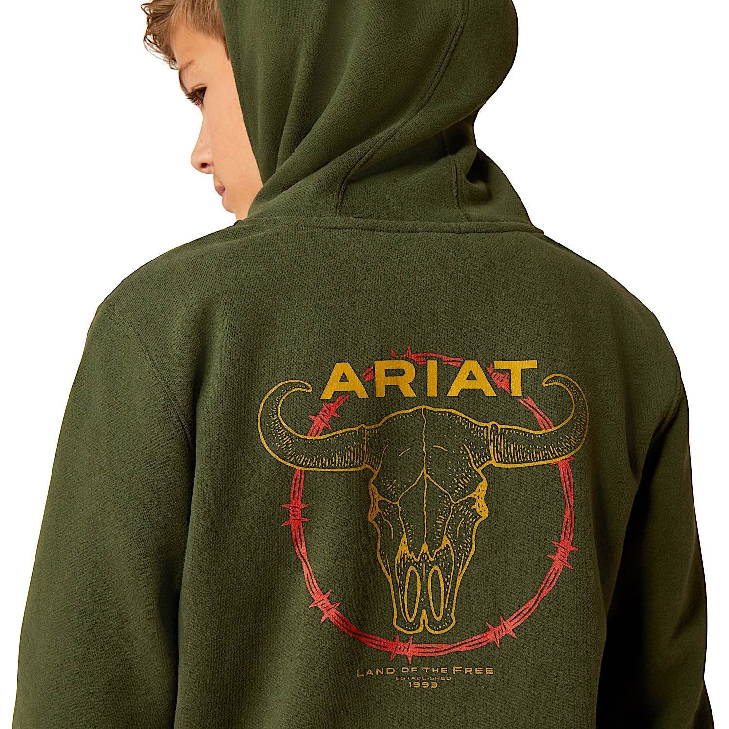 Ariat Kids Barbwire Skull Hoodie - Dark Green - Image 4
