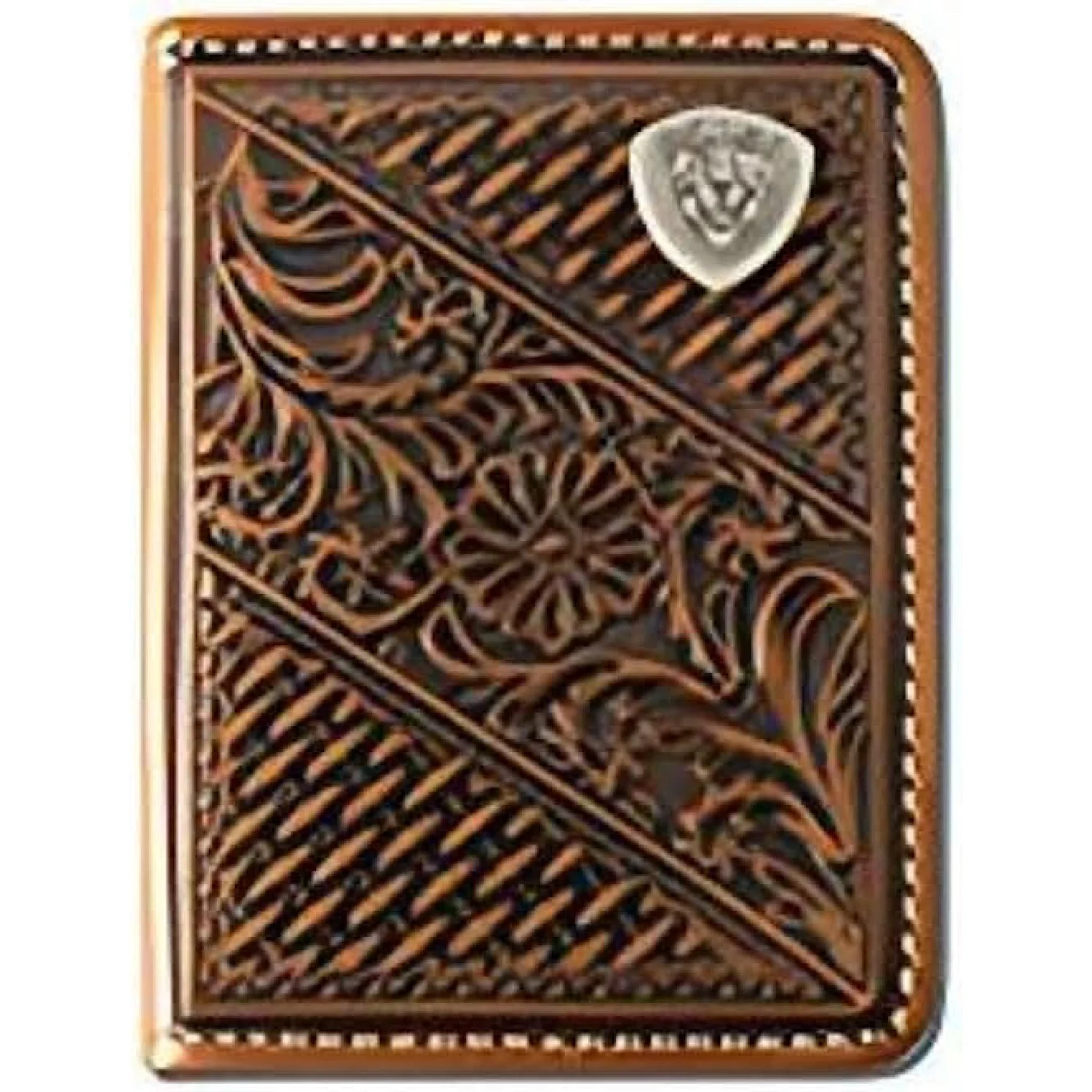 Ariat Men's Bifold Style Wallet Basket Weave Floral Shield - Tan