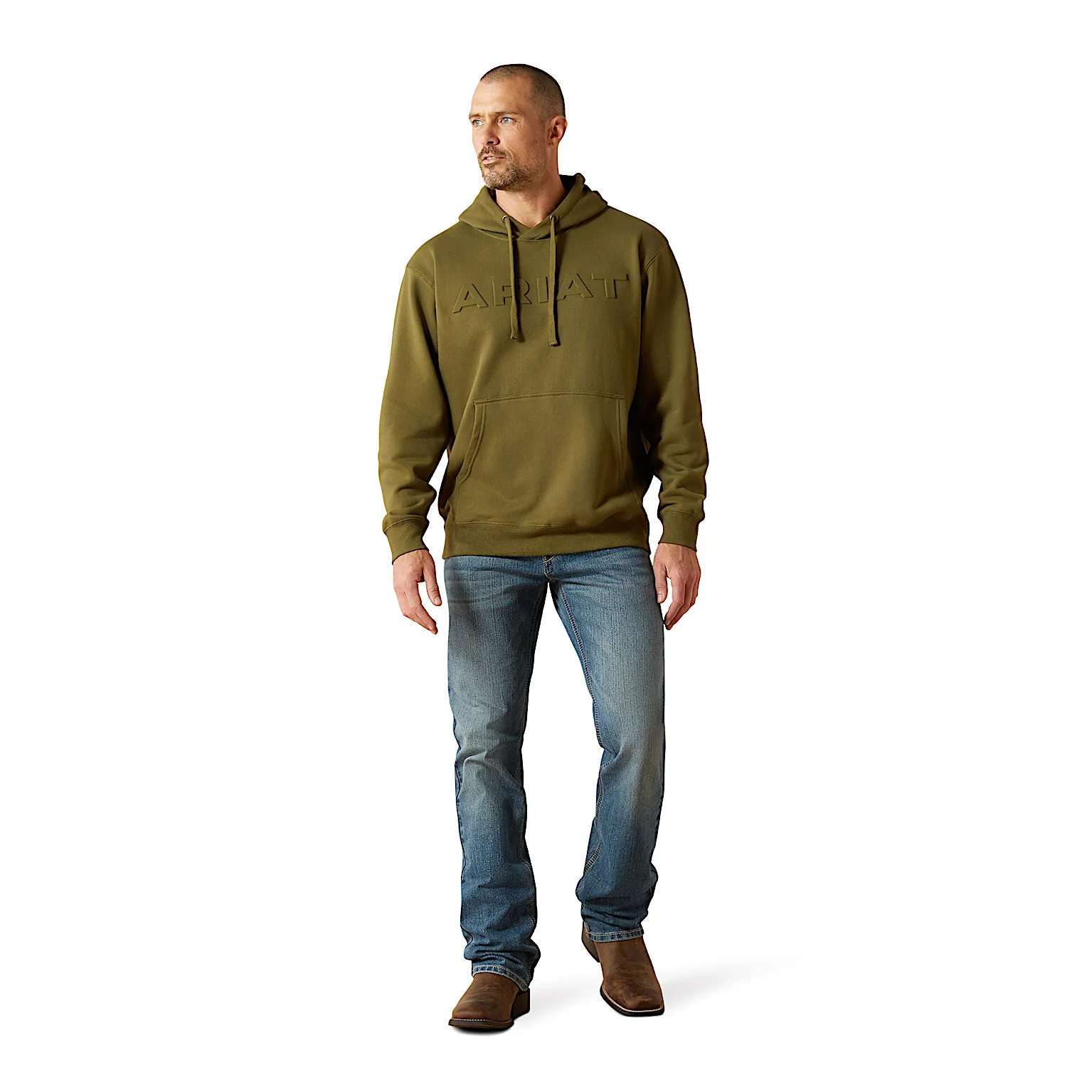 Ariat Men's Embossed Logo Hoodie - Winter Moss - Image 3