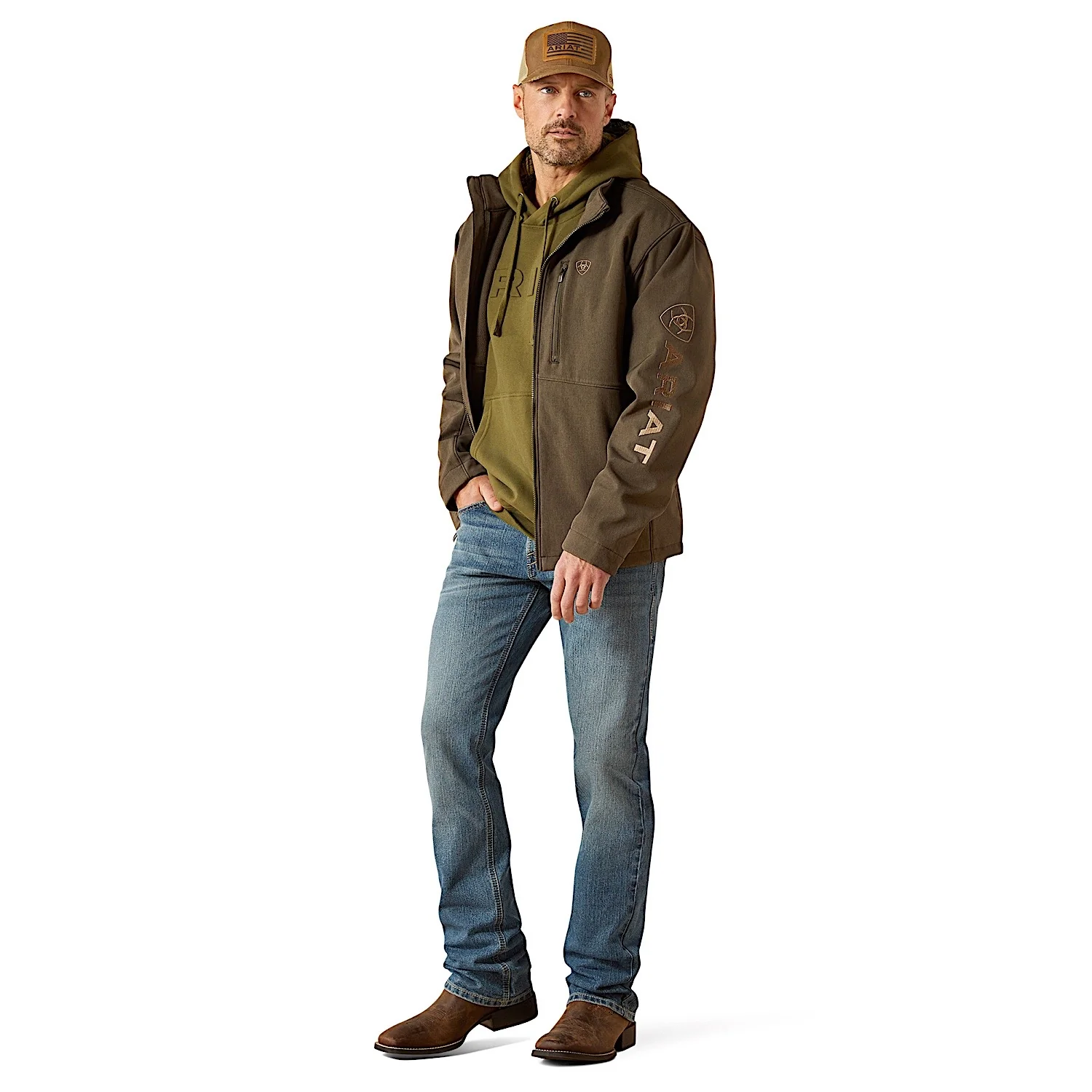 Ariat Men's Logo Softshell Jacket - Earth Green Heather - Image 3