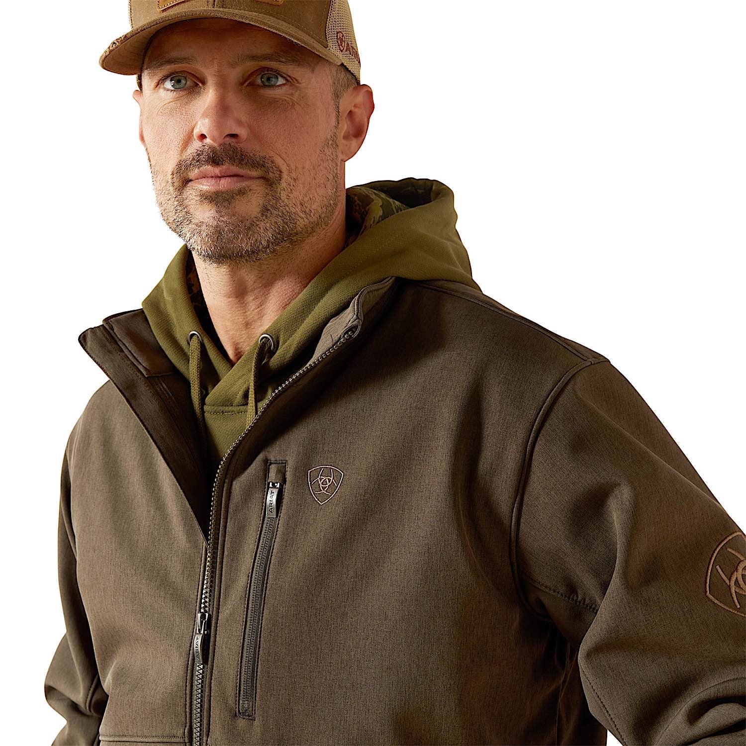 Ariat Men's Logo Softshell Jacket - Earth Green Heather - Image 4
