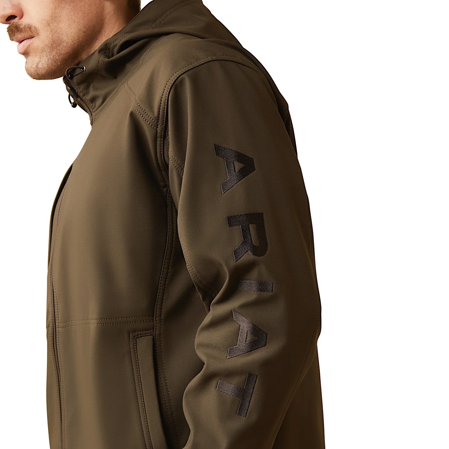 Ariat Men's Rebar Stretch Canvas Softshell Hooded Logo Jacket - Wren/Black - Image 2