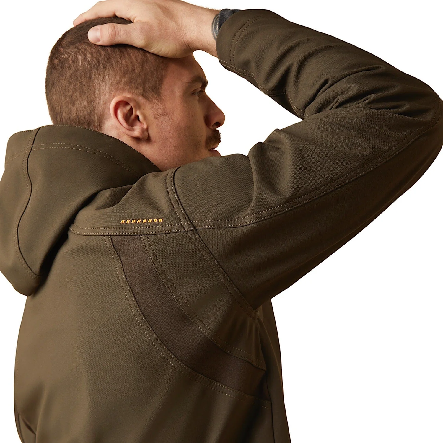 Ariat Men's Rebar Stretch Canvas Softshell Hooded Logo Jacket - Wren/Black - Image 3