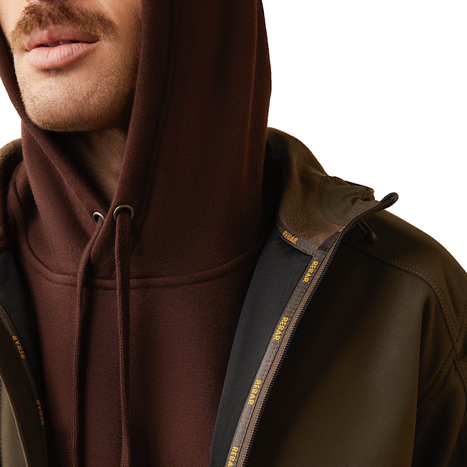 Ariat Men's Rebar Stretch Canvas Softshell Hooded Logo Jacket - Wren/Black - Image 4