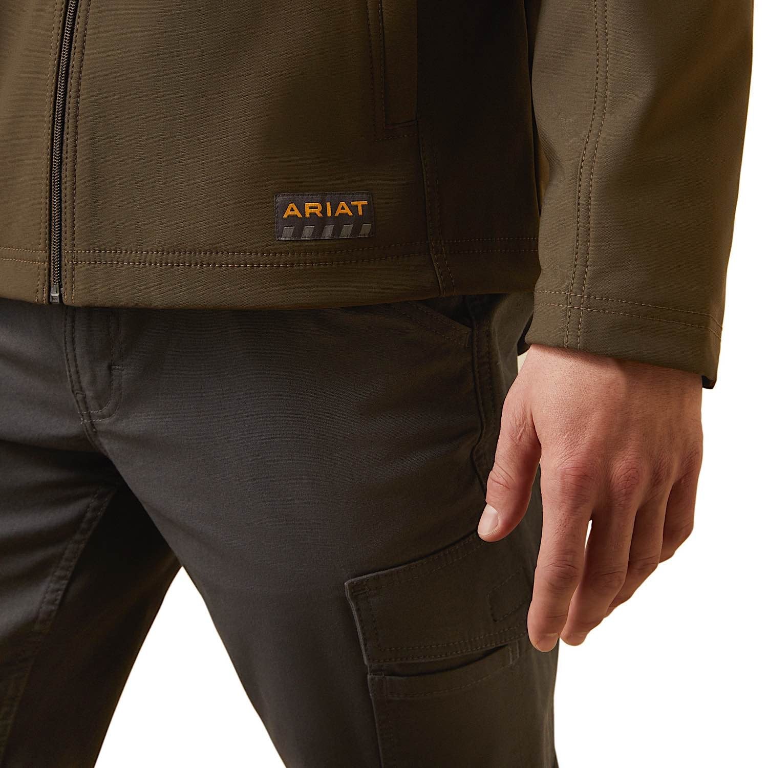Ariat Men's Rebar Stretch Canvas Softshell Hooded Logo Jacket - Wren/Black - Image 5