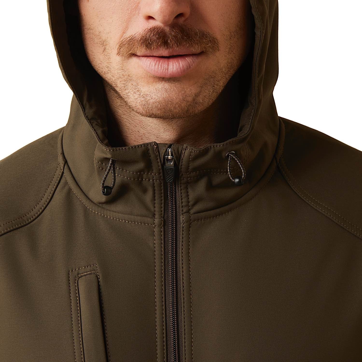 Ariat Men's Rebar Stretch Canvas Softshell Hooded Logo Jacket - Wren/Black - Image 6