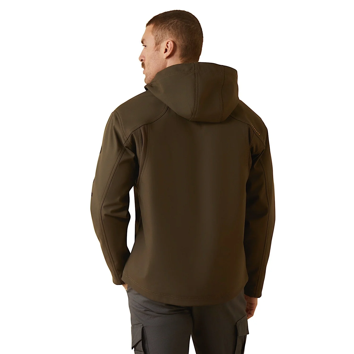Ariat Men's Rebar Stretch Canvas Softshell Hooded Logo Jacket - Wren/Black - Image 7
