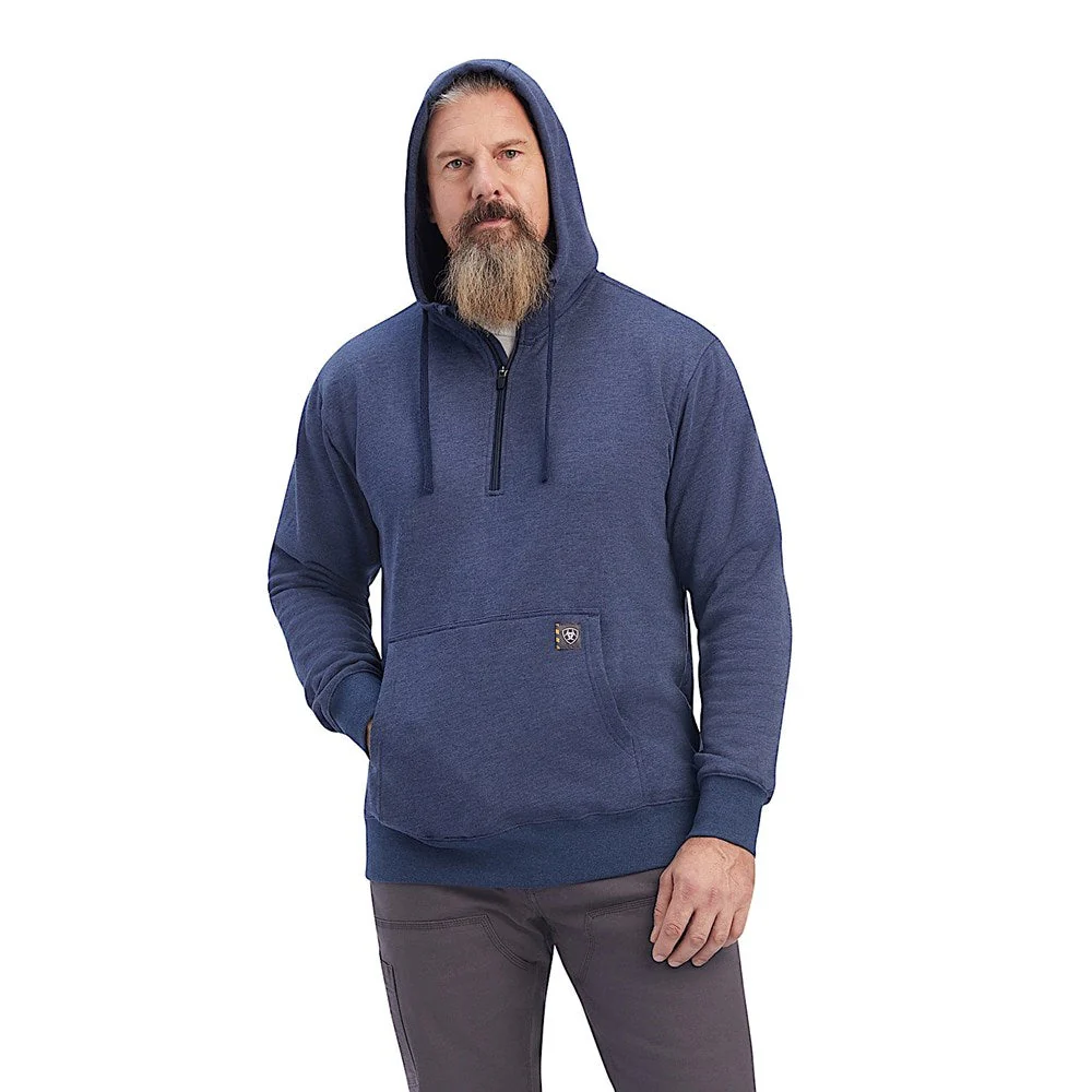 Ariat Mens Rebar Workman Quarter Zip Hoodie Navy Heather