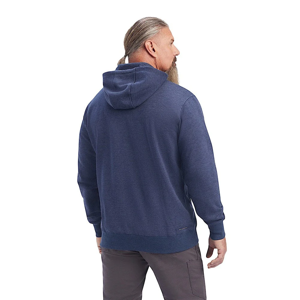 Ariat Mens Rebar Workman Quarter Zip Hoodie Navy Heather - Image 2