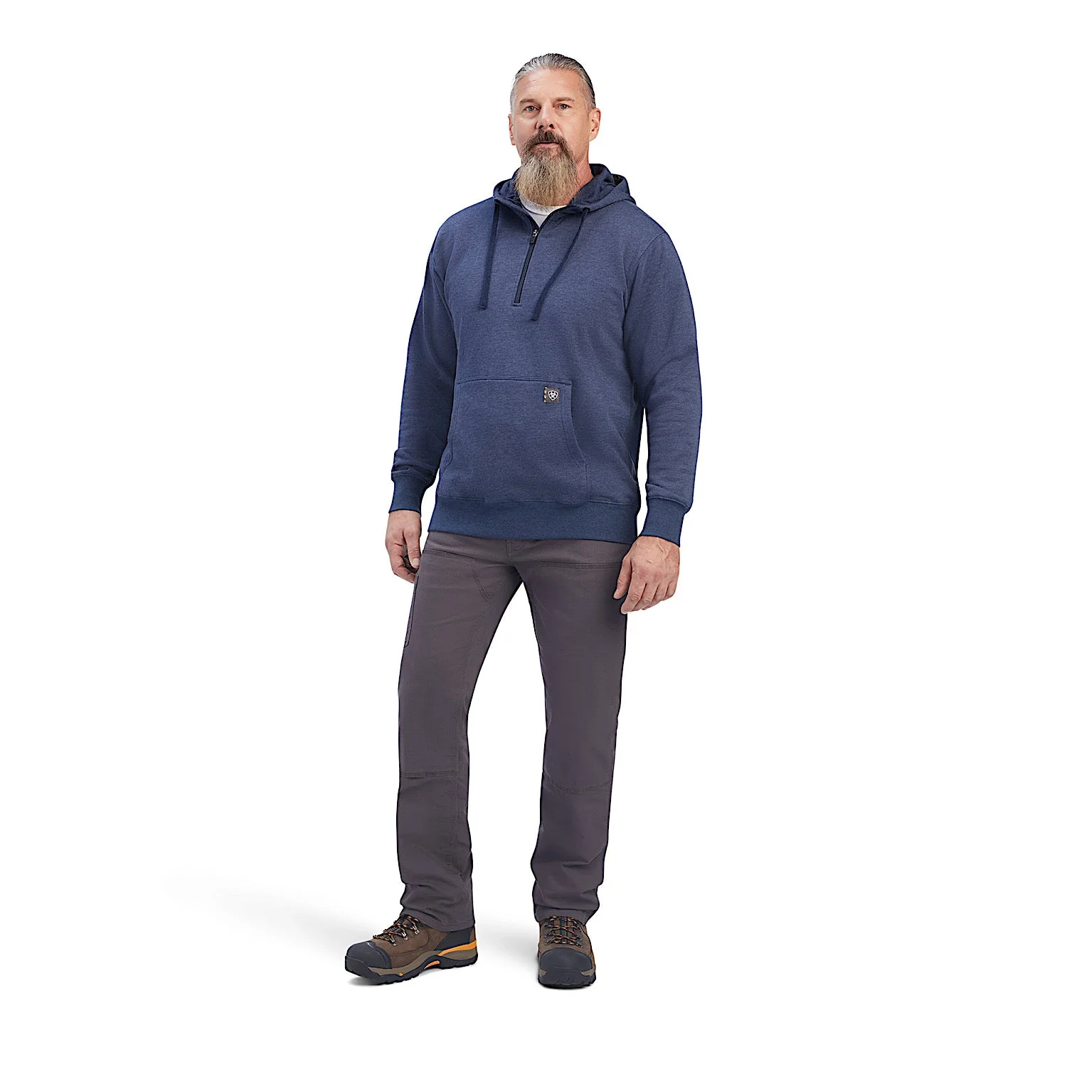 Ariat Mens Rebar Workman Quarter Zip Hoodie Navy Heather - Image 4