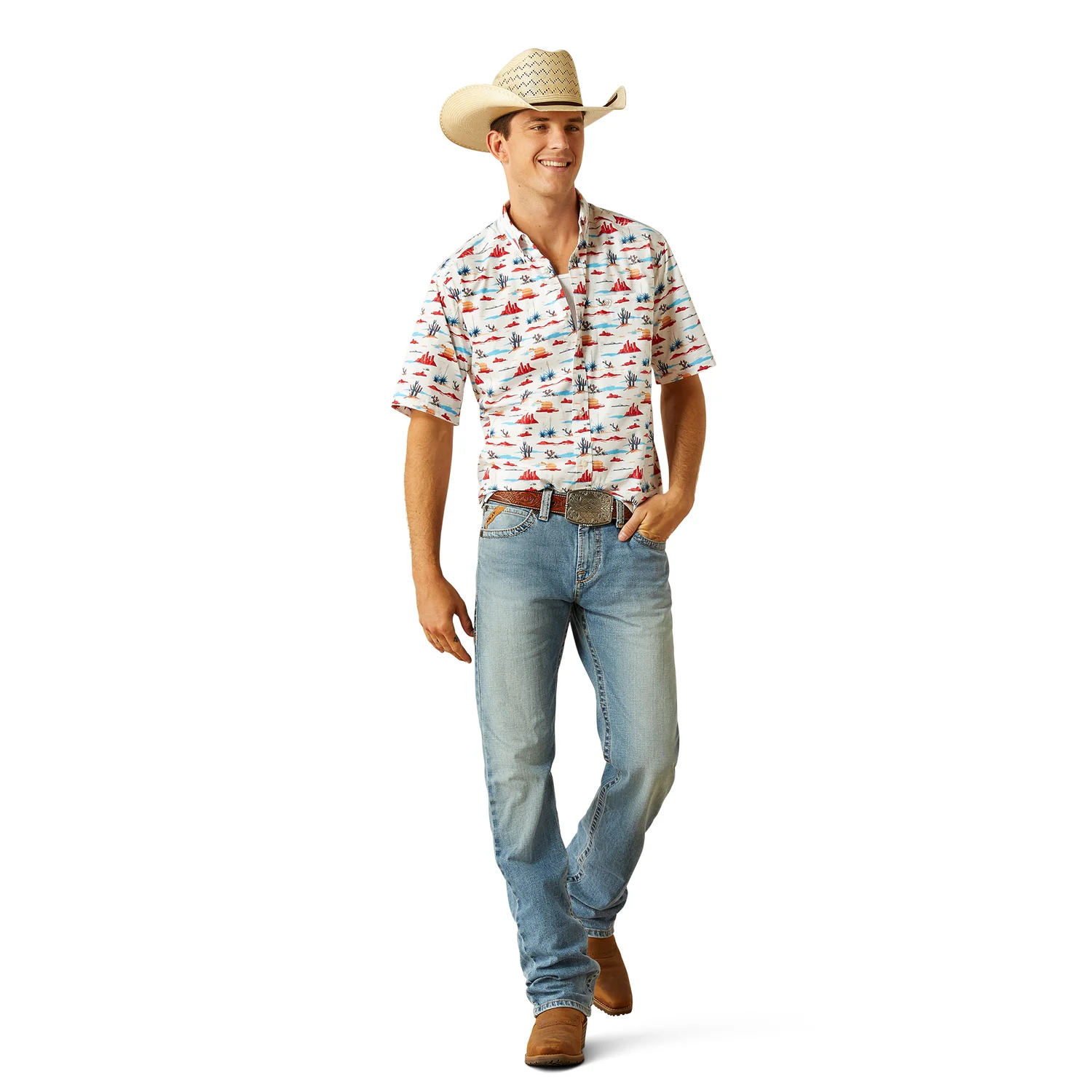Ariat Men's Scout Classic Fit Short Sleeve Shirt - White - Image 4