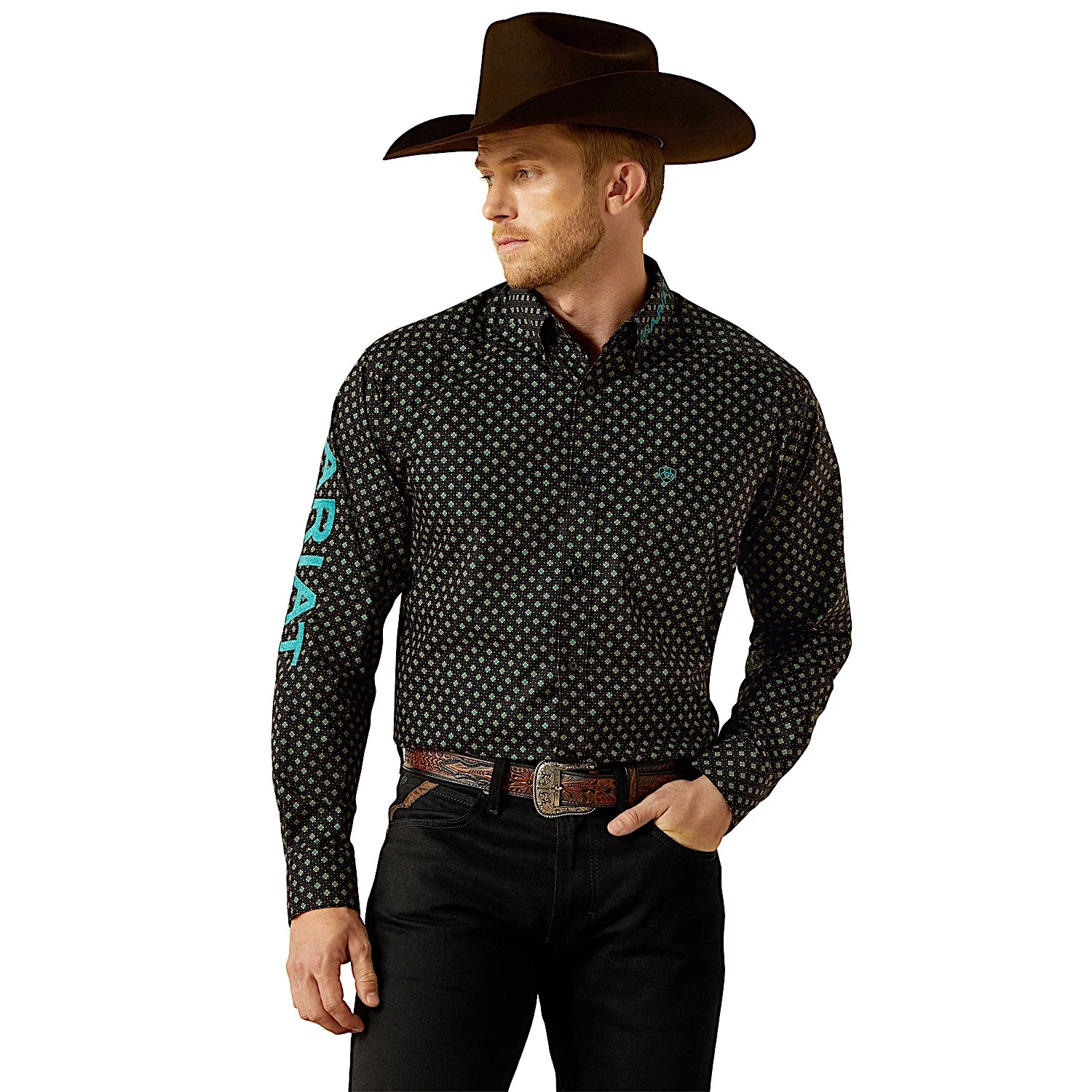 Ariat Men's Team Philbert Classic Fit Shirt - Black/Teal