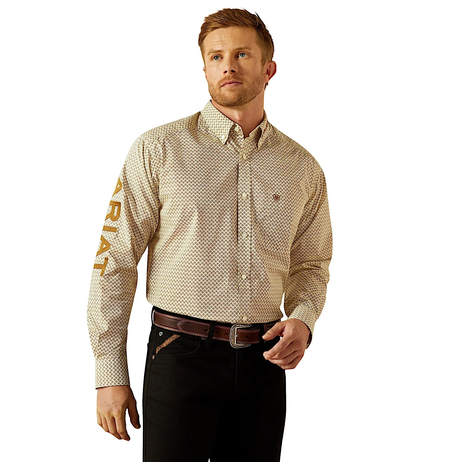 Ariat Men's Team Pierce Classic Fit Shirt - Cream/Light Brown