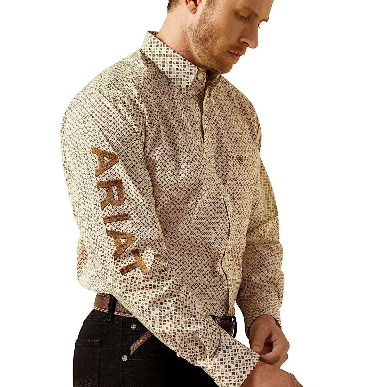 Ariat Men's Team Pierce Classic Fit Shirt - Cream/Light Brown - Image 4