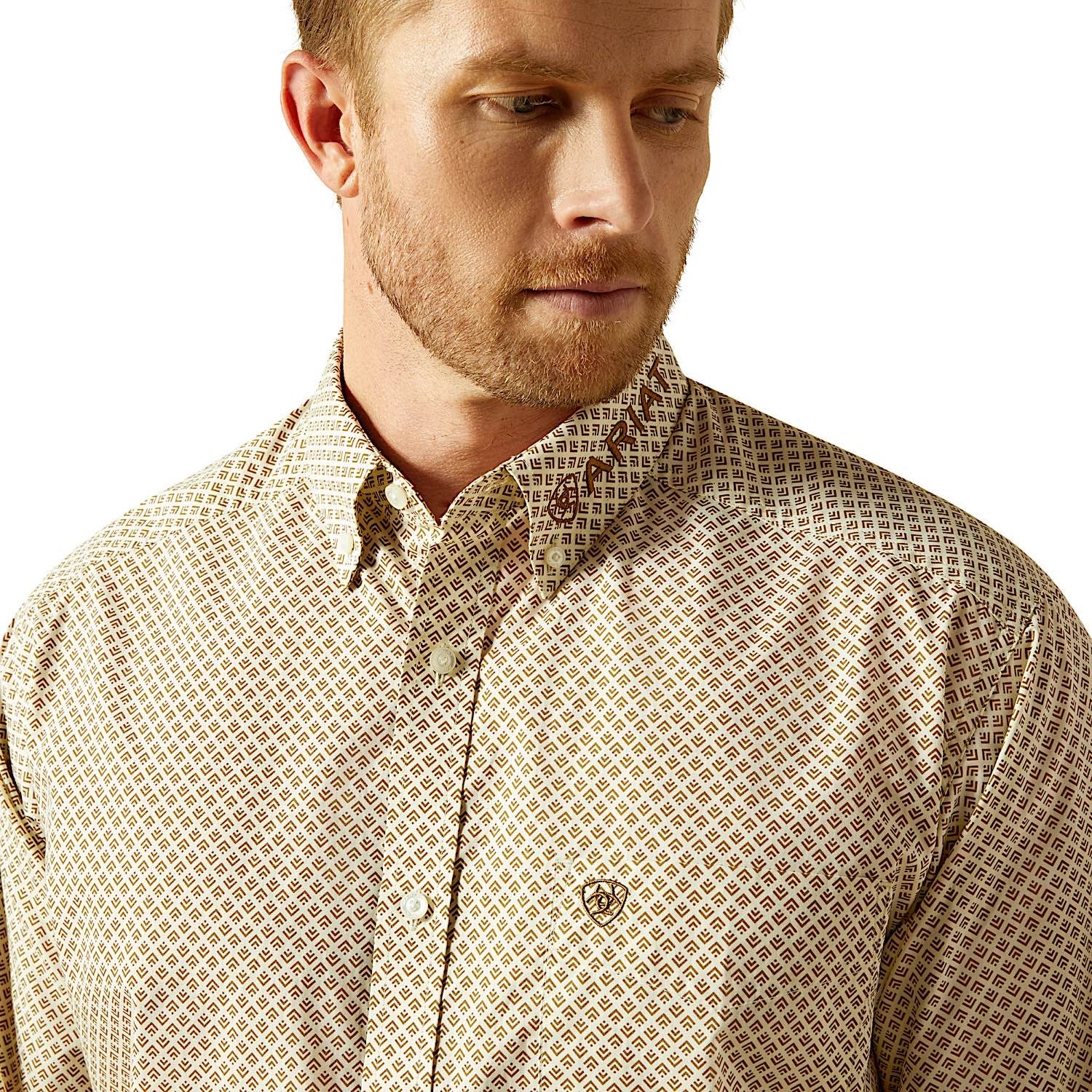 Ariat Men's Team Pierce Classic Fit Shirt - Cream/Light Brown - Image 5