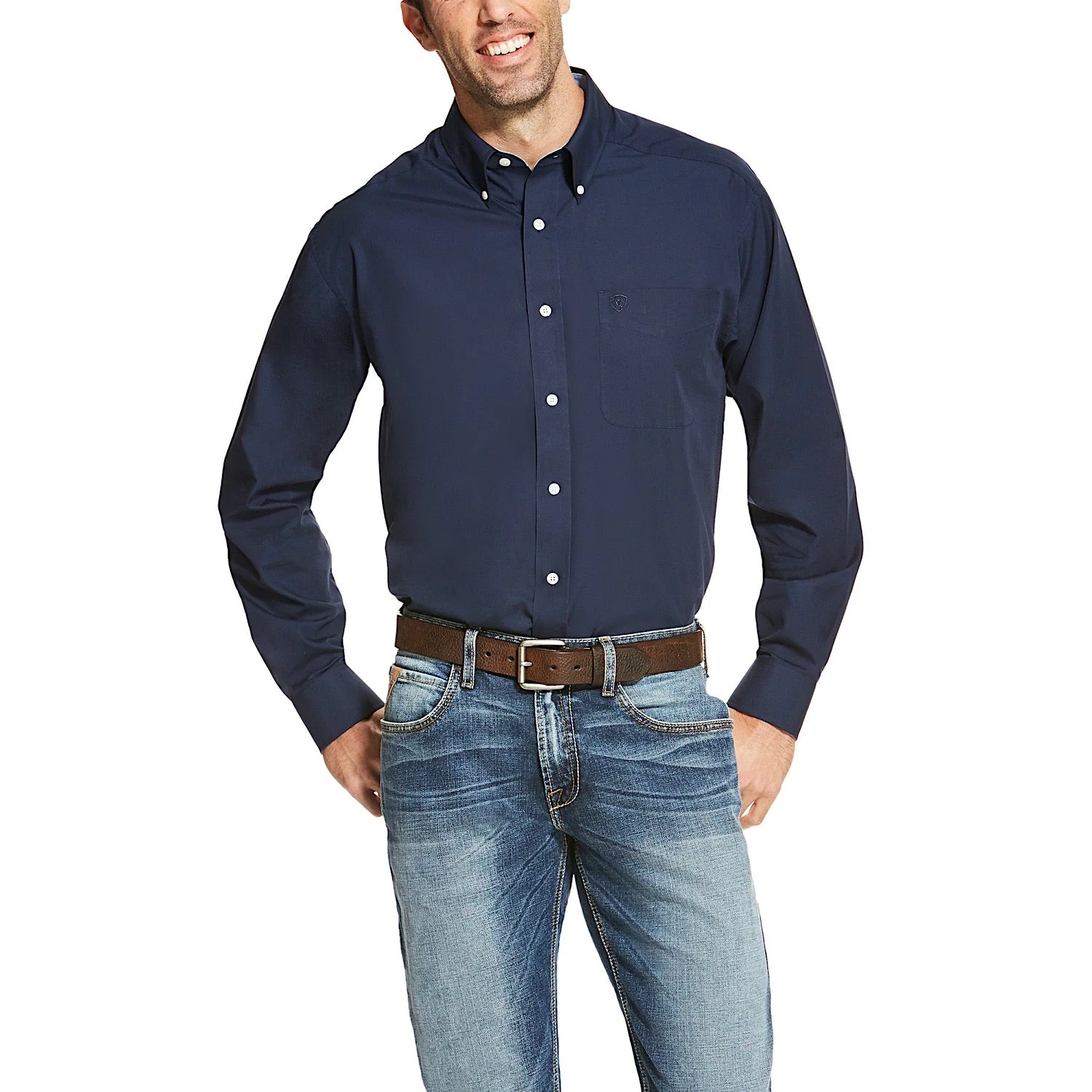 Ariat Men's Wrinkle Free Solid Classic Fit Shirt - Navy Blue