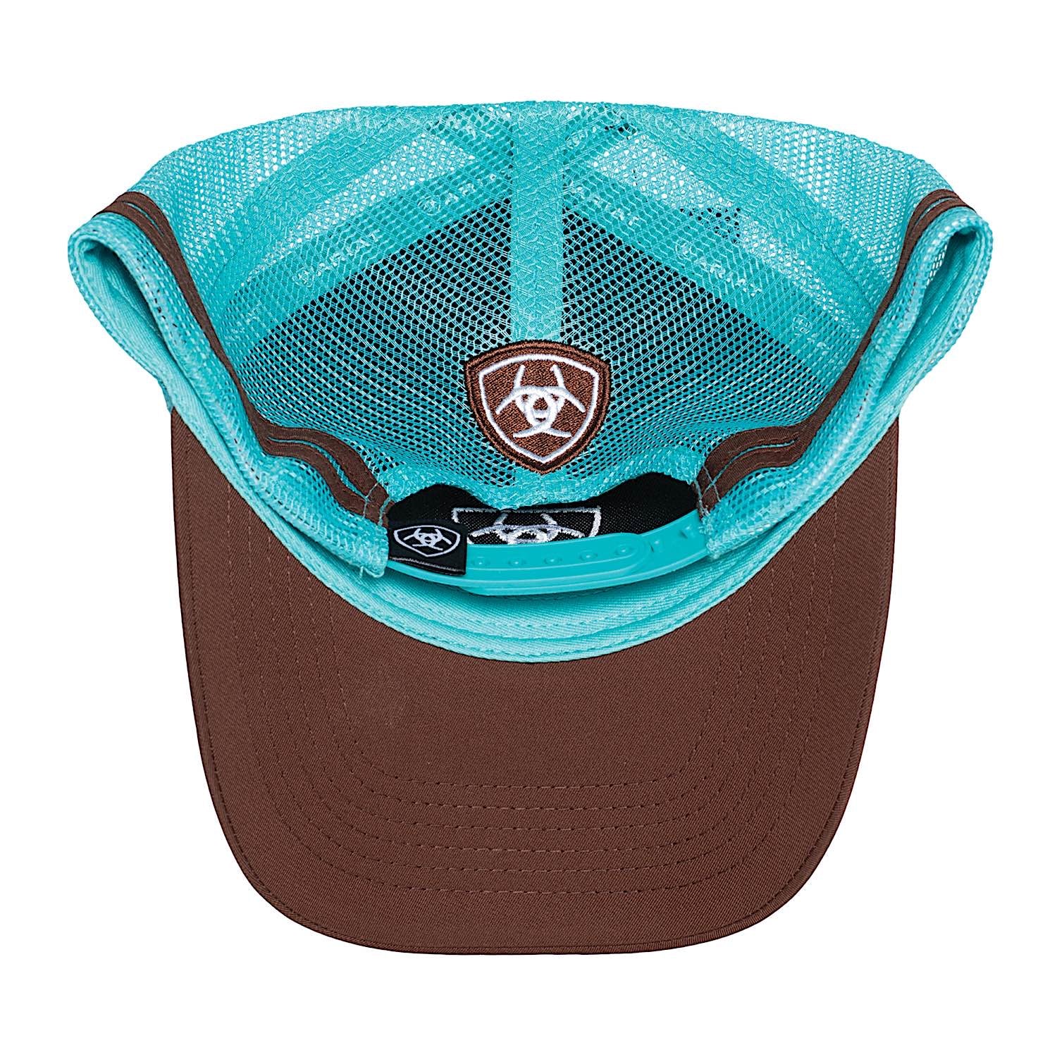 Ariat Stacked Logo Trucker Cap - Brown / Turquoise - Image 3