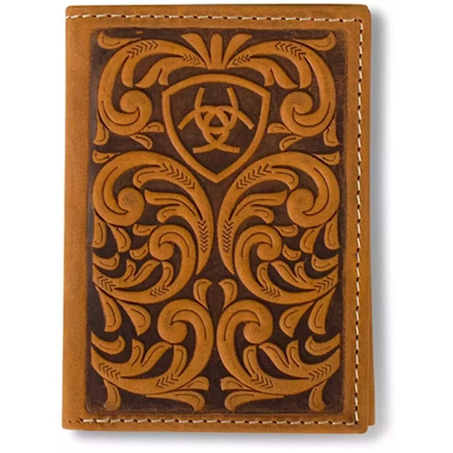 Ariat Trifold Wallet Scrolling Embossed - Medium Brown