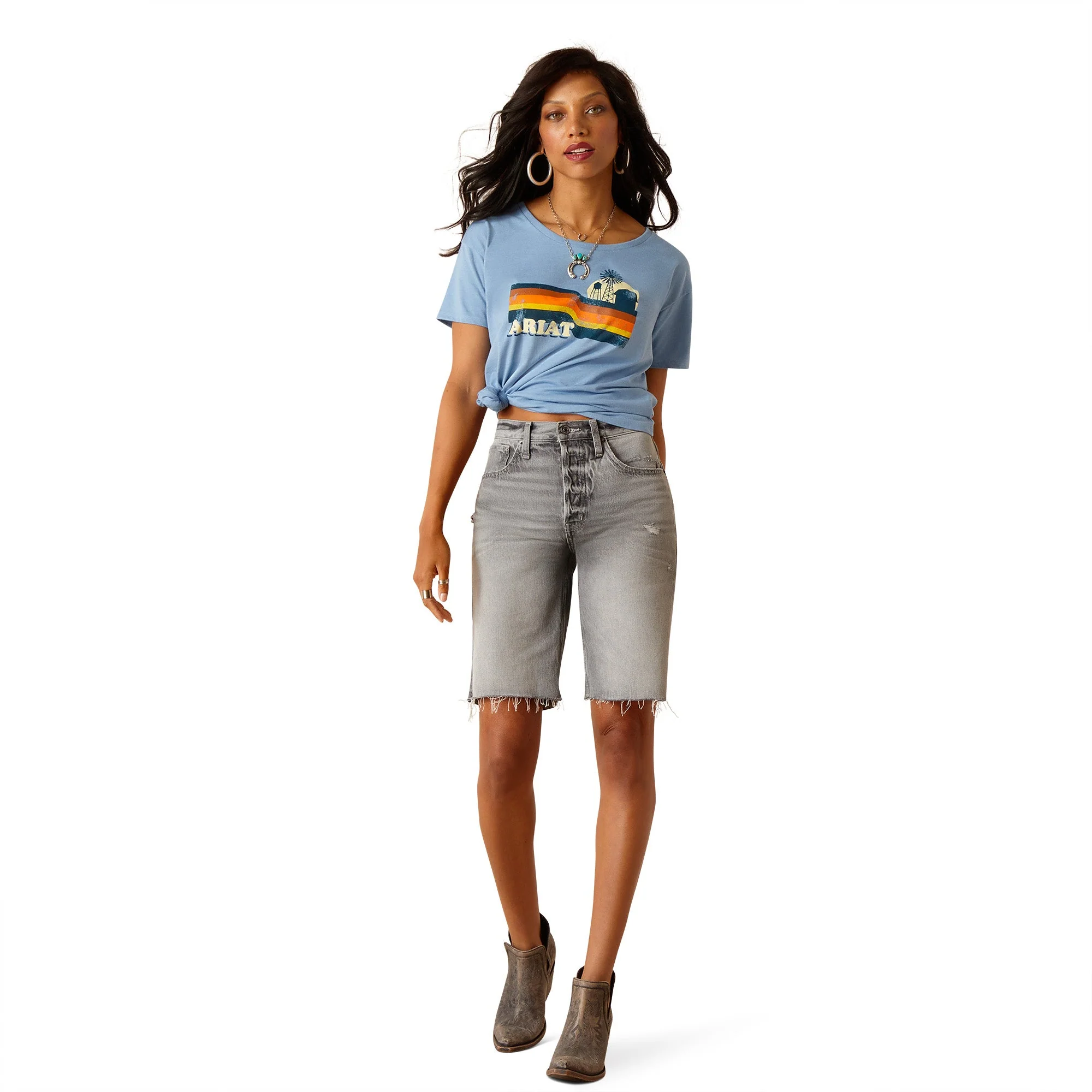 Ariat Women's Acres T-Shirt Light Blue Heather - Image 2