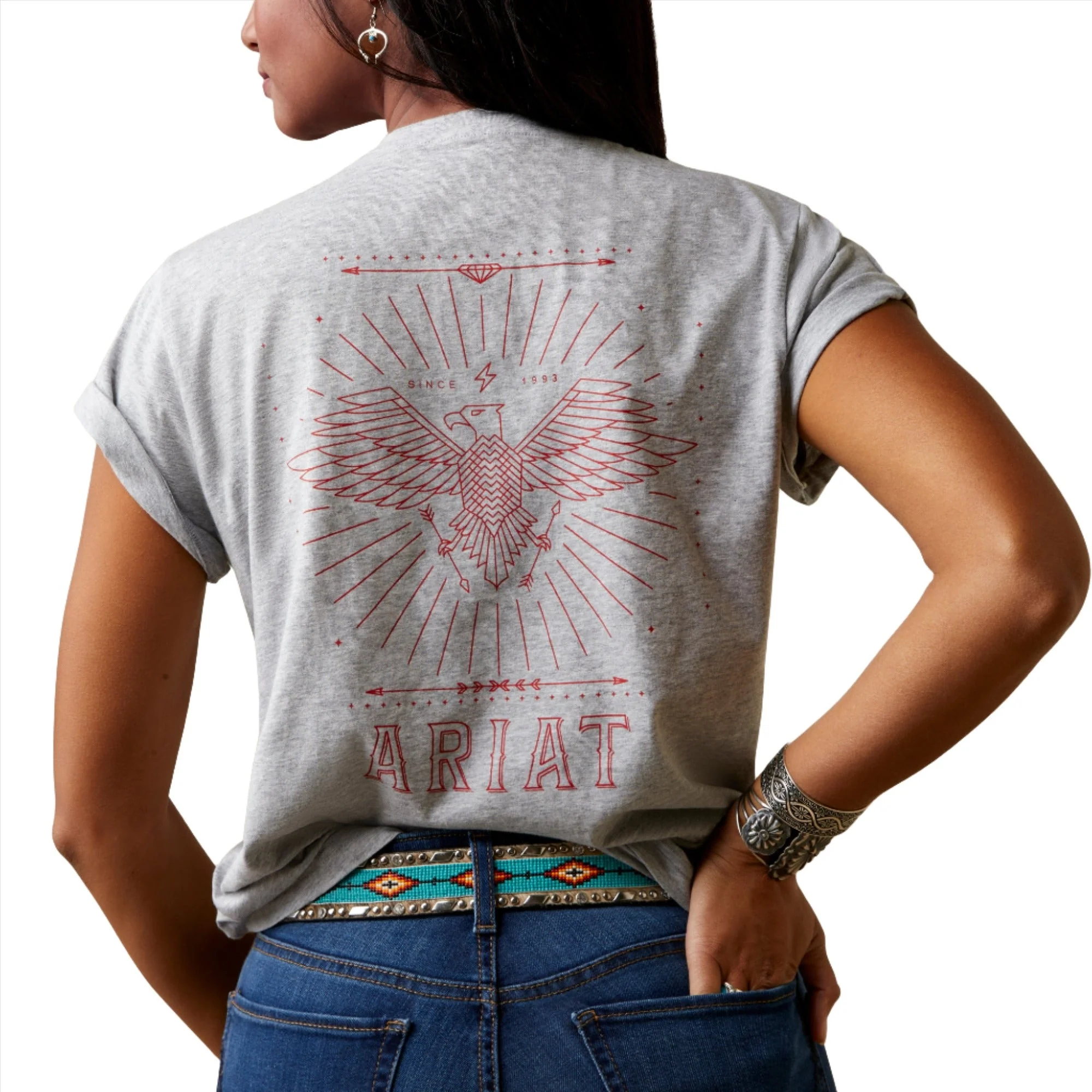 Ariat Womens Fly High S/S Tee Light Heather Grey - Image 2