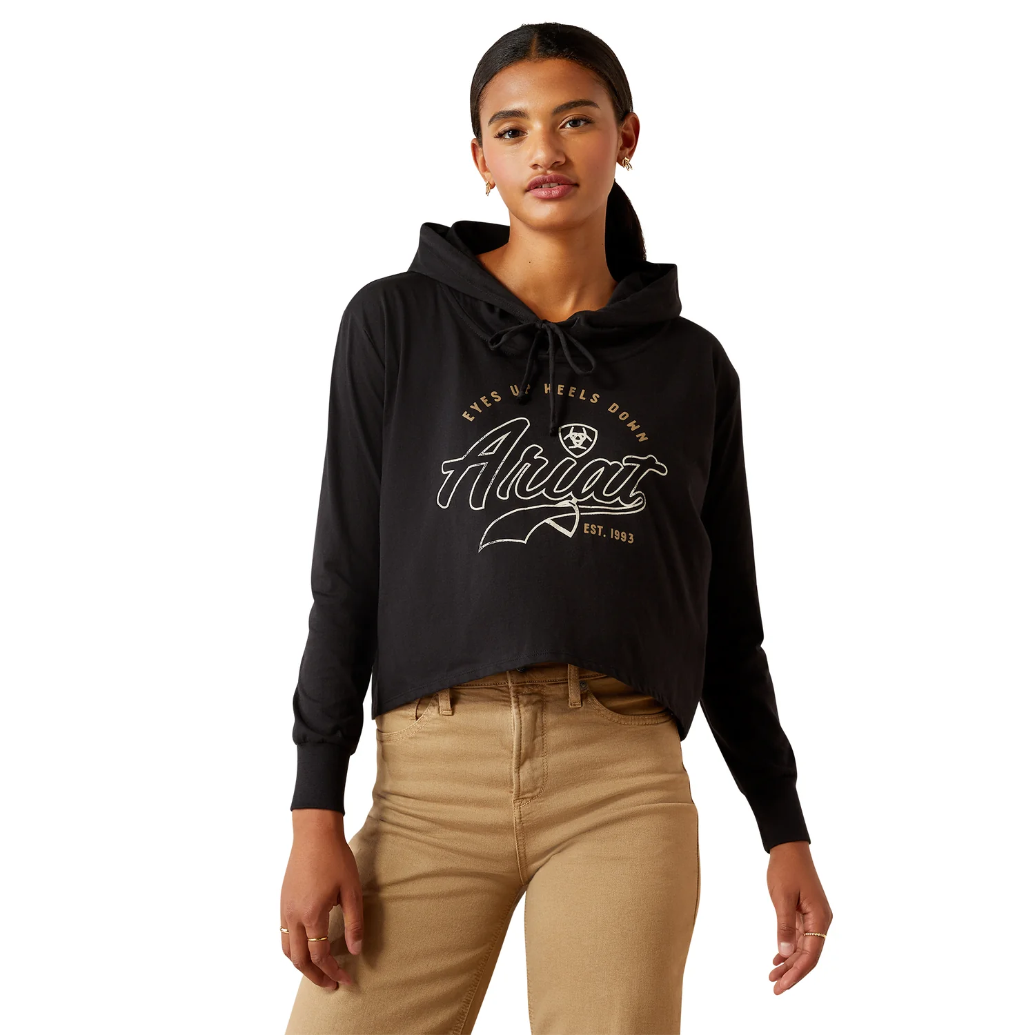 Ariat Women's Heels Down Long Sleeve Hooded T-Shirt - Black