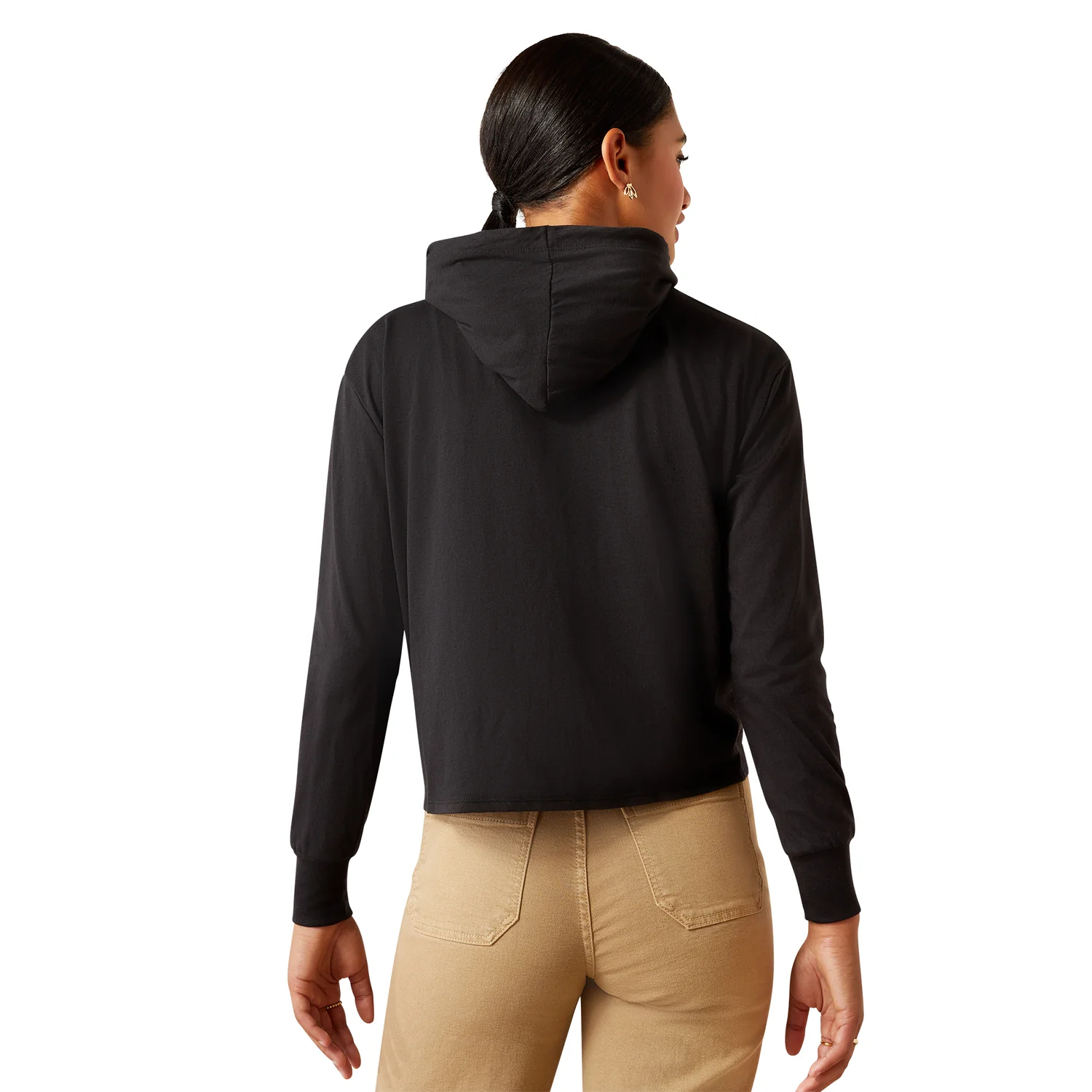 Ariat Women's Heels Down Long Sleeve Hooded T-Shirt - Black - Image 2