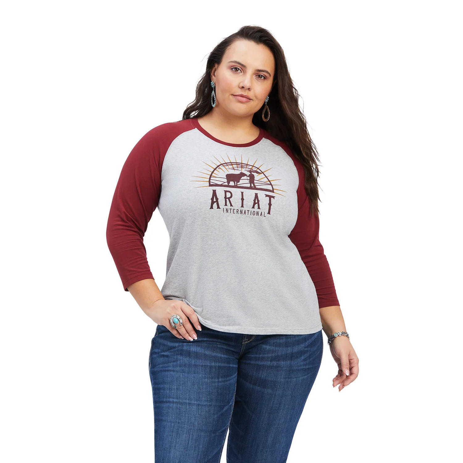 Ariat Womens REAL Sunrise Classic 3/4 Sleeve Shirt - Heather Grey - Image 4