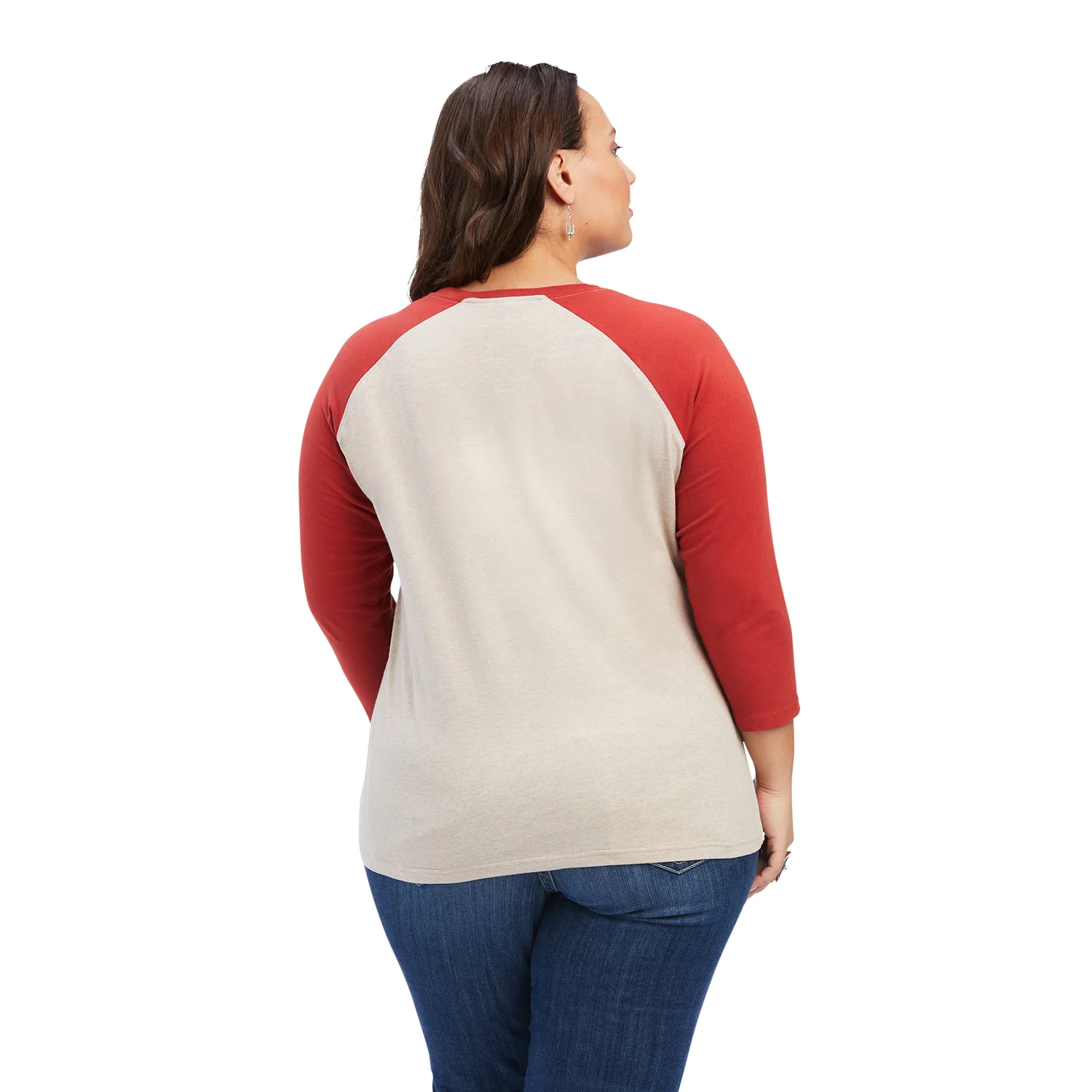 Ariat Women's Classic 3/4 Sleeve Tee - Oatmeal Heather / Sunrise - Image 5
