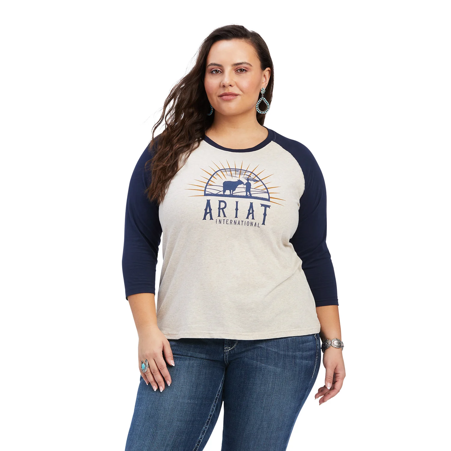 Ariat Womens REAL Sunrise Classic 3/4 Sleeve Shirt - Wheat Heather - Image 4