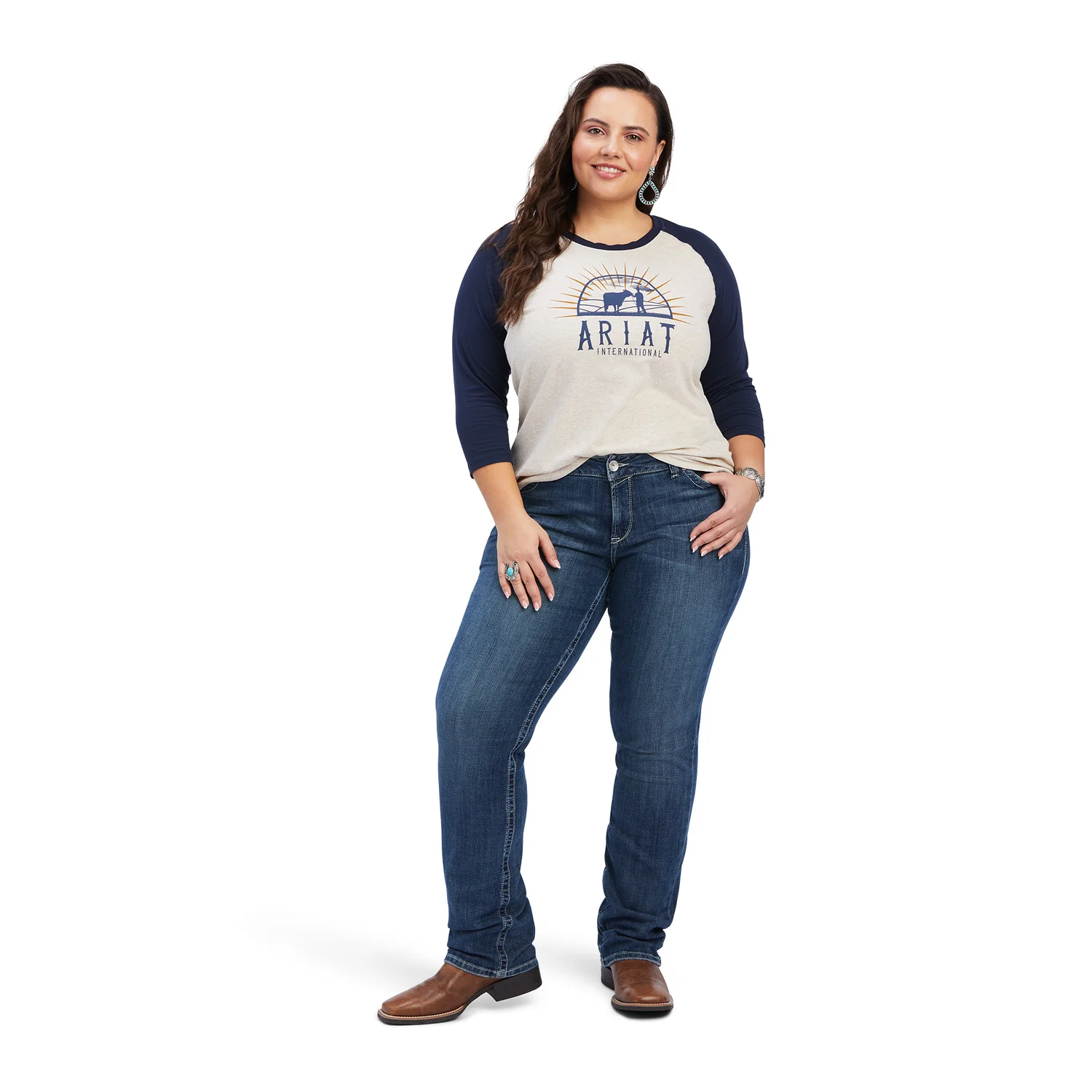 Ariat Womens REAL Sunrise Classic 3/4 Sleeve Shirt - Wheat Heather - Image 6