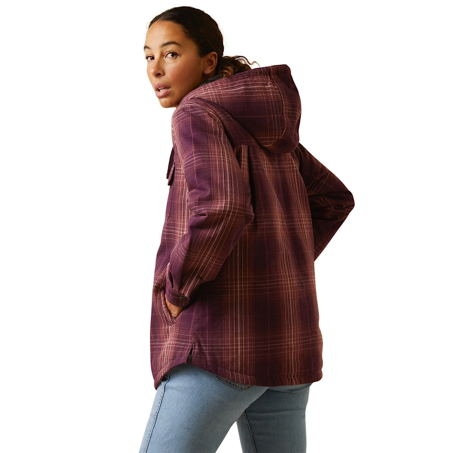 Ariat Womens Rebar Flannel Shirt Jacket Potent Purple Plaid - Image 7