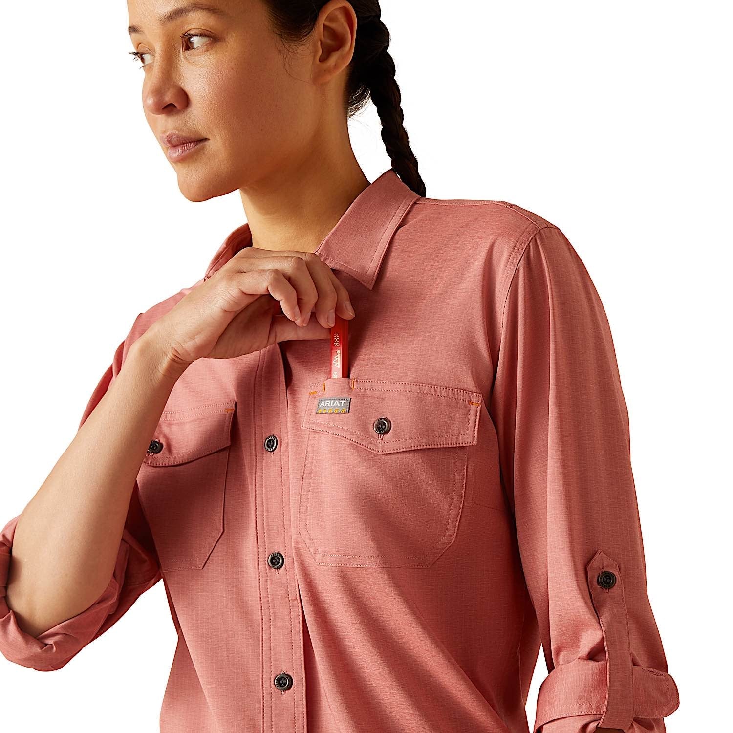 Ariat Women's Rebar Made Tough Venttek Durastretch Work Shirt - Jester Red Heather - Image 5