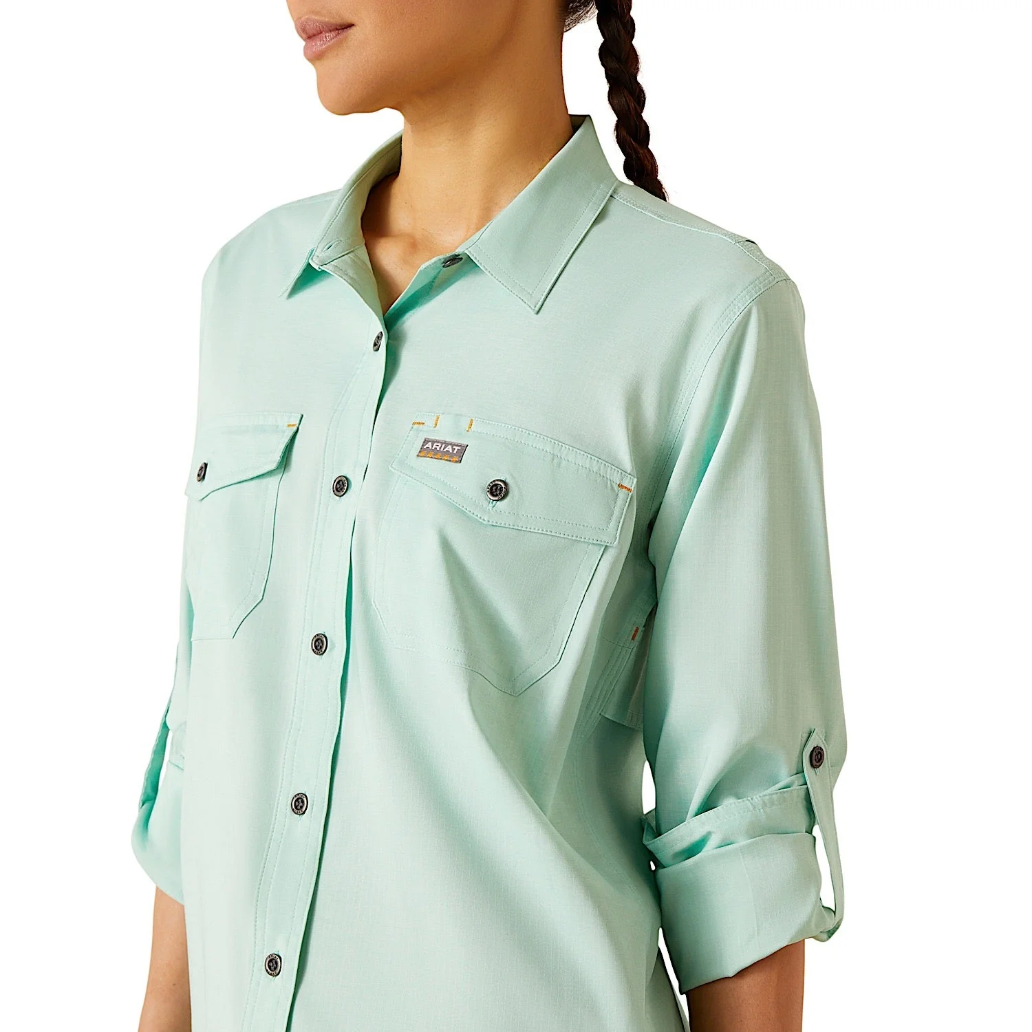 Ariat Women's Rebar Made Tough Venttek Durastretch Work Shirt - Pool Blue Heather - Image 5