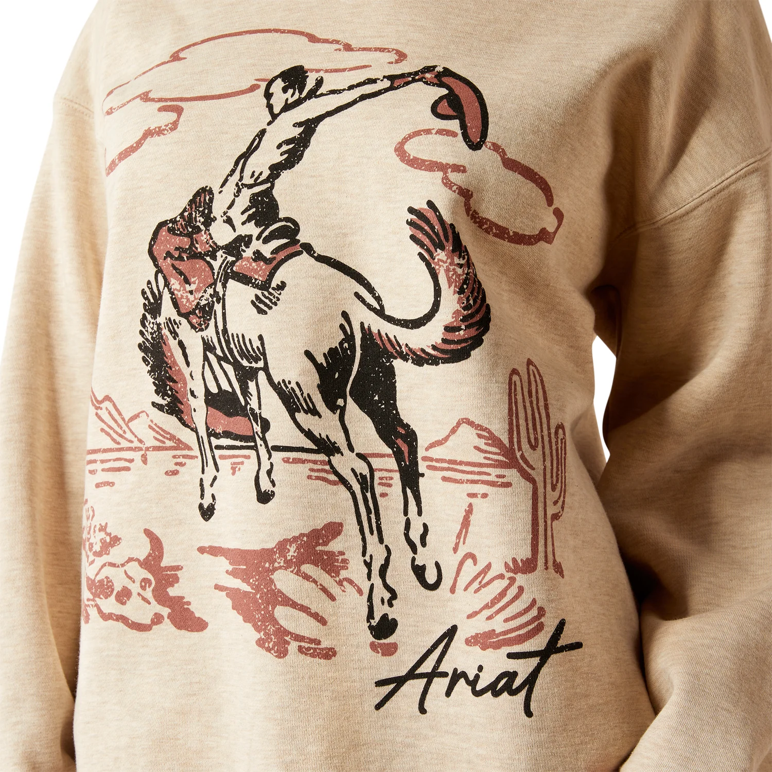 Ariat Women's Roughstock Oversized Crew Sweatshirt - Oatmeal Heather/Marsala - Image 3