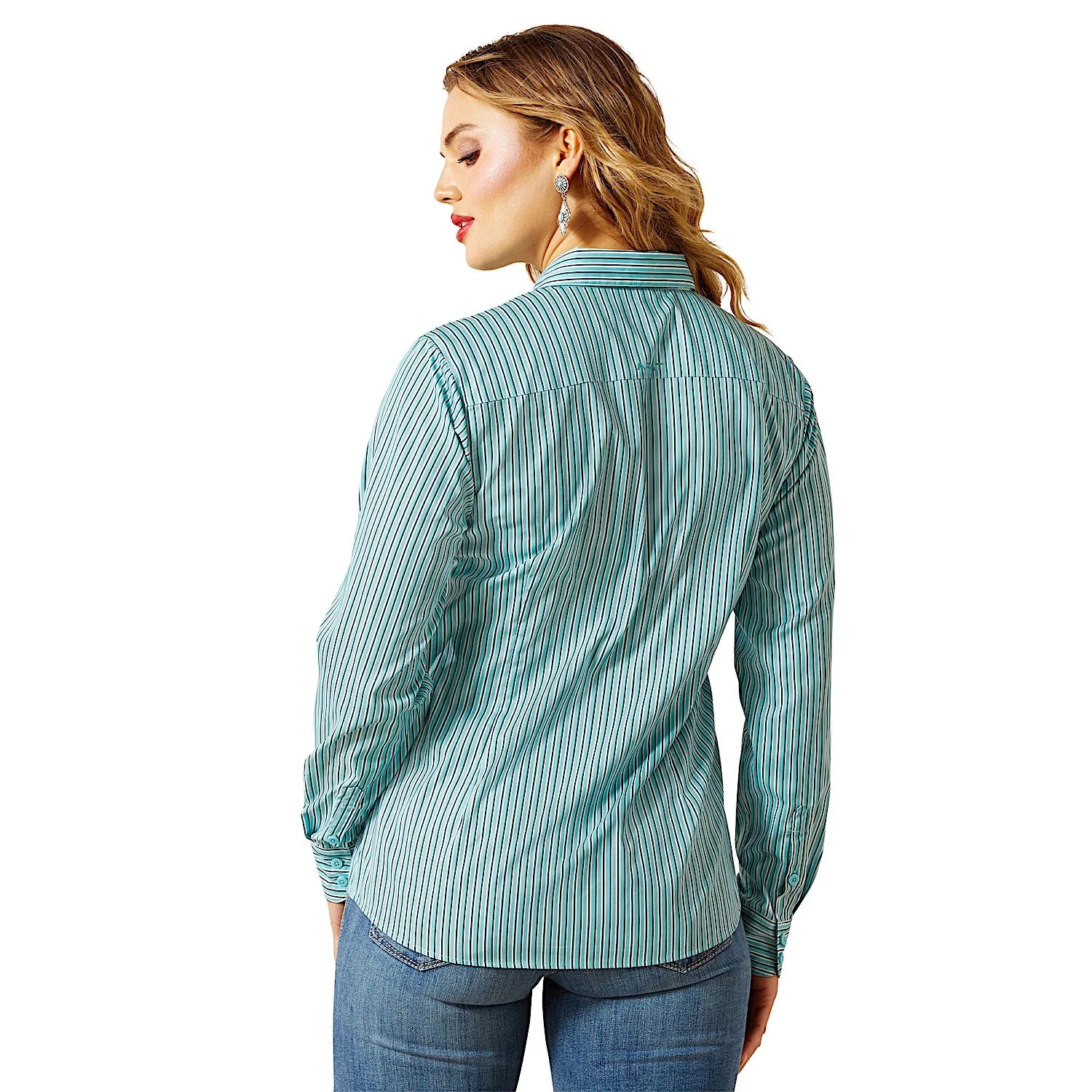 Ariat Women's Team Kirby Pro Shirt - Aqua Stripe - Image 2