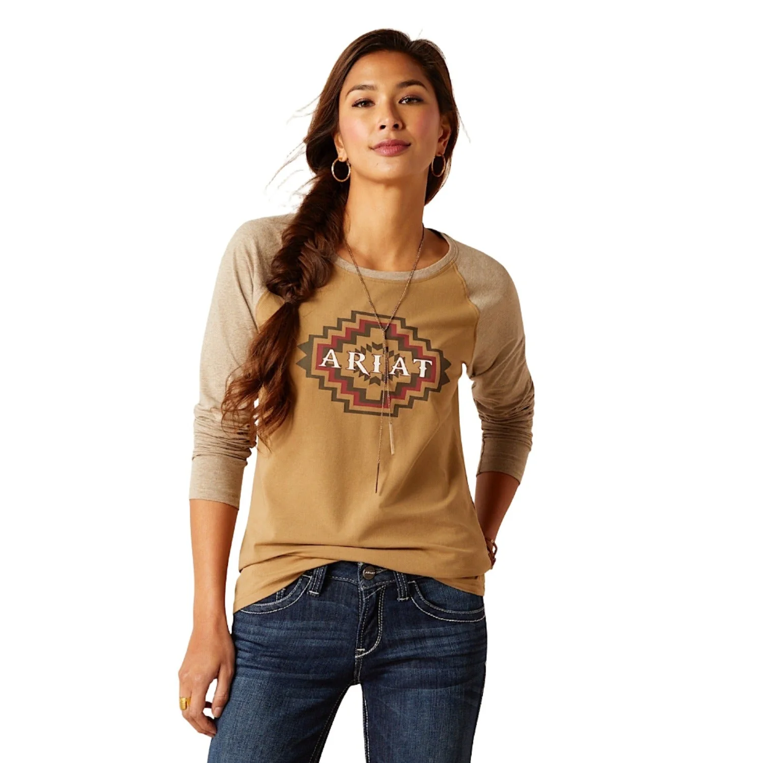 Ariat Women's Tucson Baseball Long Sleeve Tee - Petrified Oak