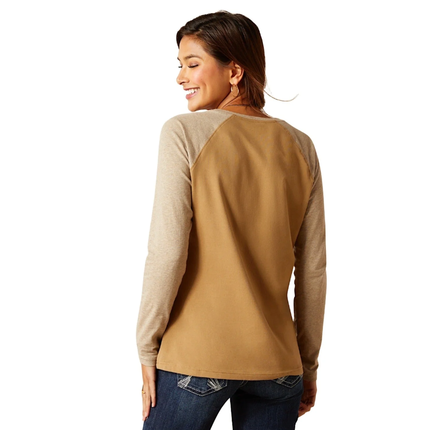 Ariat Women's Tucson Baseball Long Sleeve Tee - Petrified Oak - Image 2