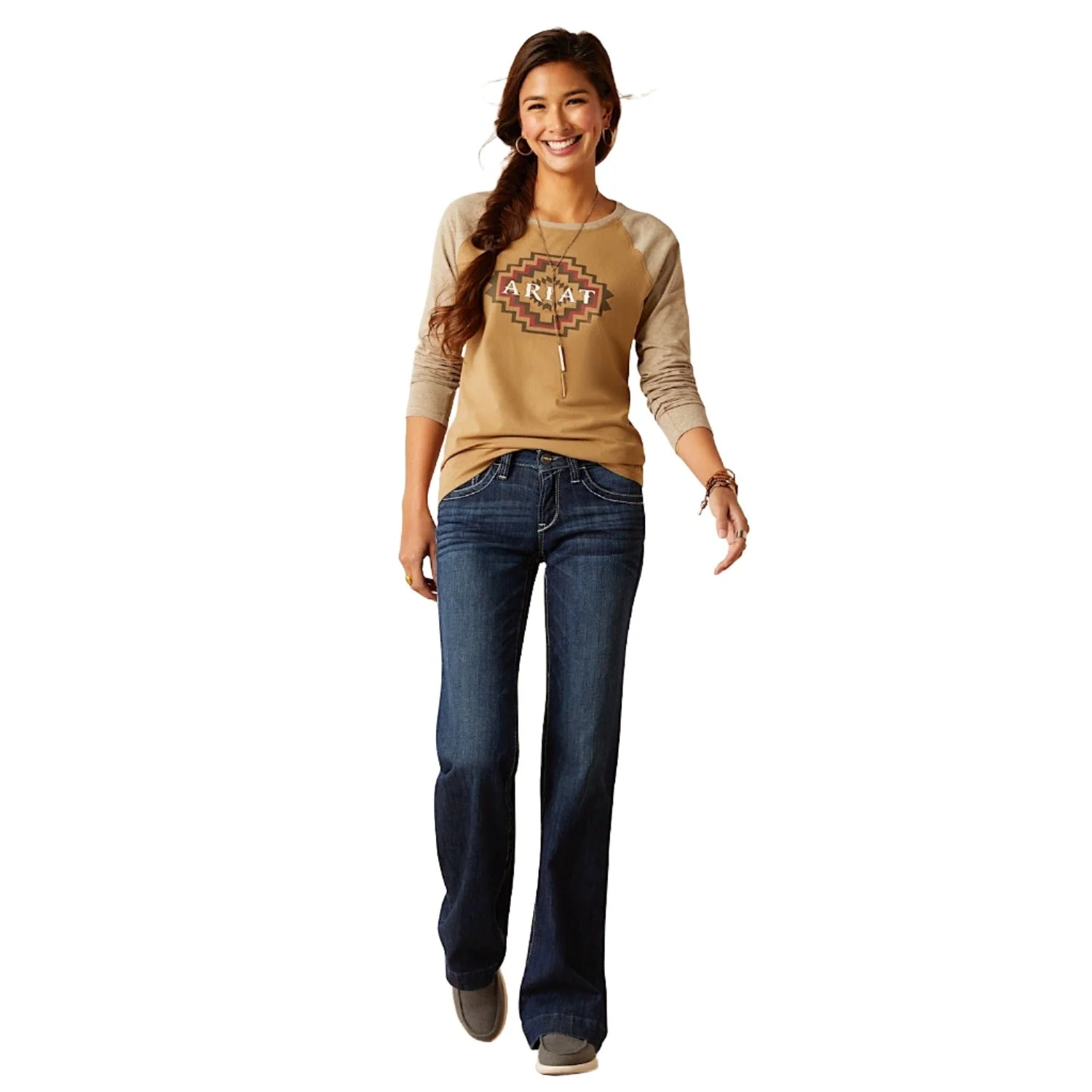 Ariat Women's Tucson Baseball Long Sleeve Tee - Petrified Oak - Image 4