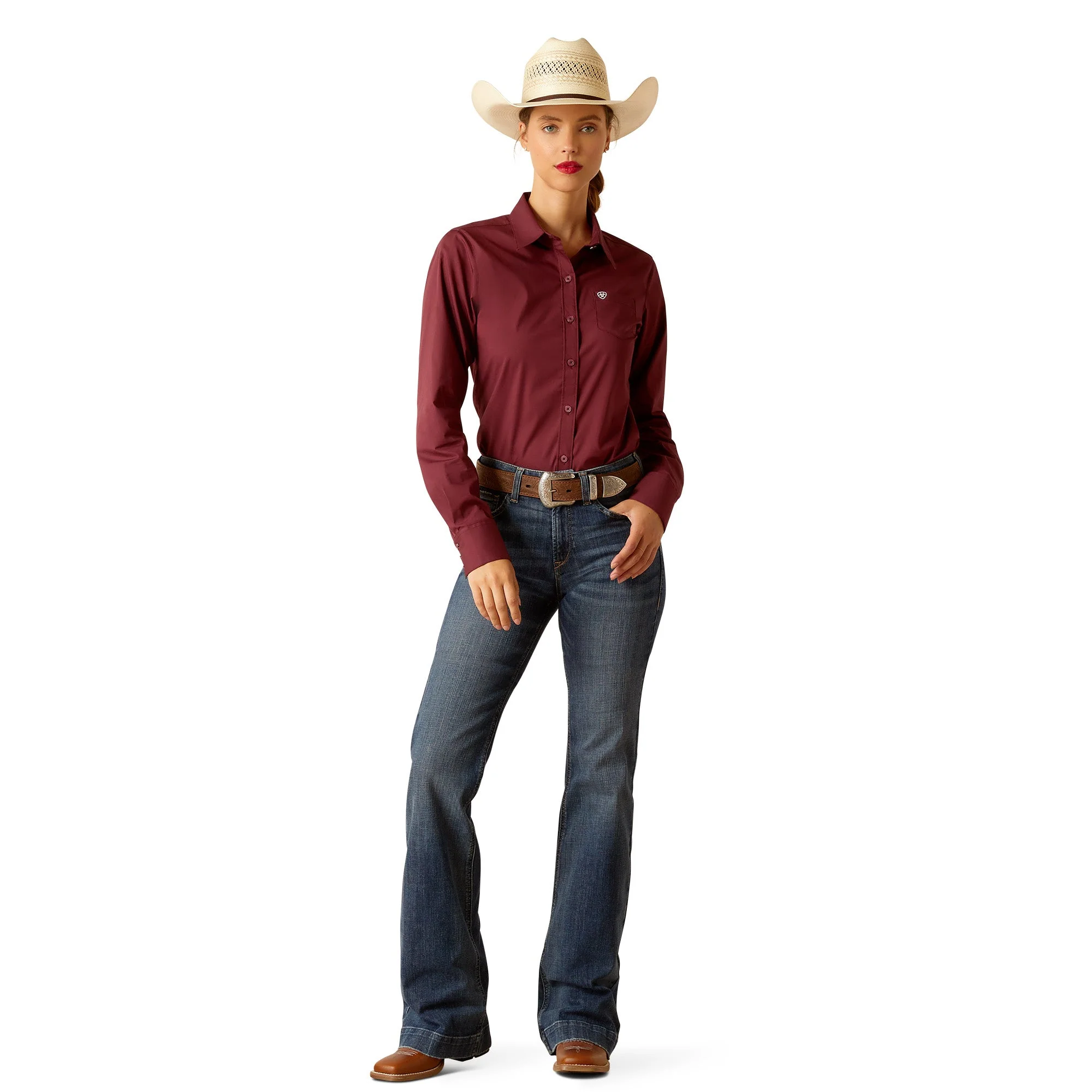 Ariat Women's Wrinkle Resistant Kirby Long Sleeve Shirt - Burgundy - Image 3