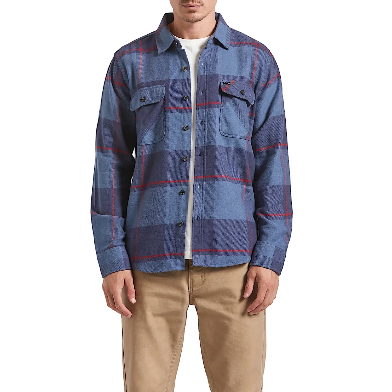 Brixton Men's Bowery Flannel Shirt - Bering Sea/Mood Indigo/Adrenal