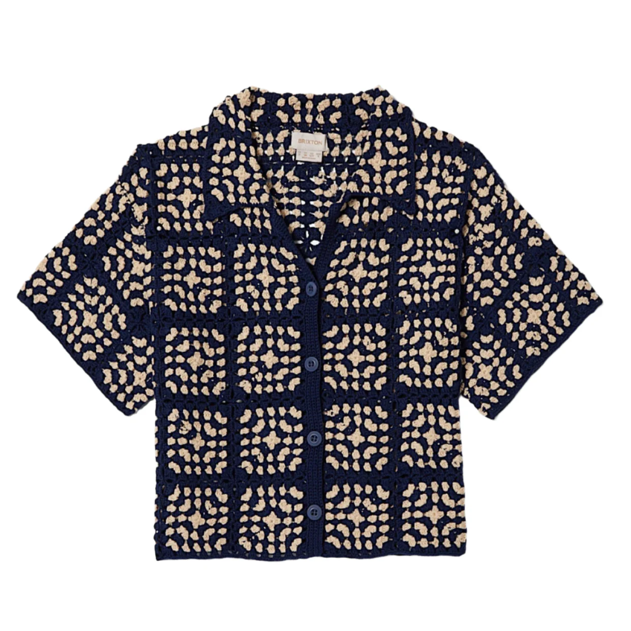 Brixton Women's Crochet Button Down Top - Mood Indigo/Off White