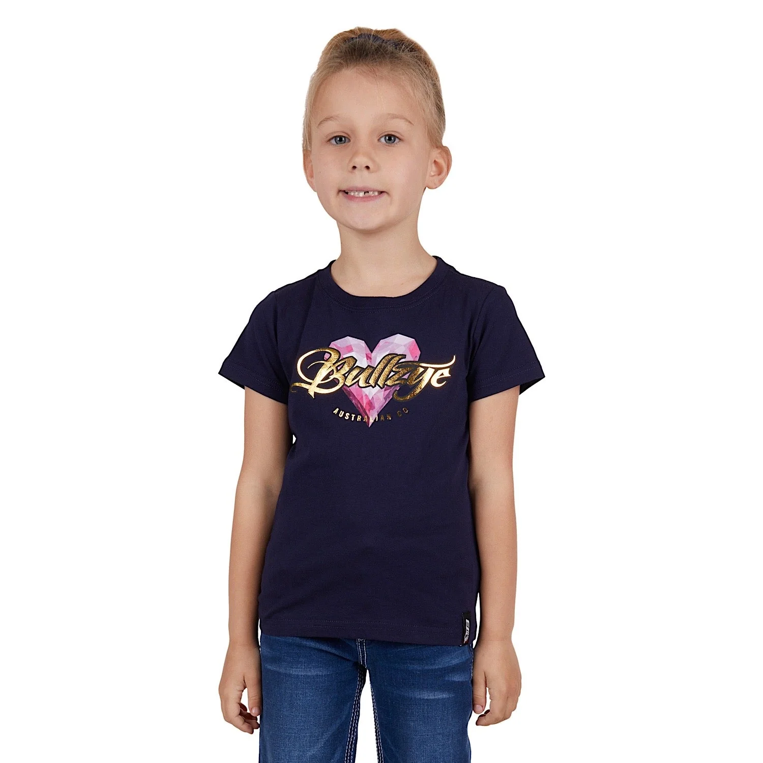 Bullzye Girl's Heart Tee-Navy