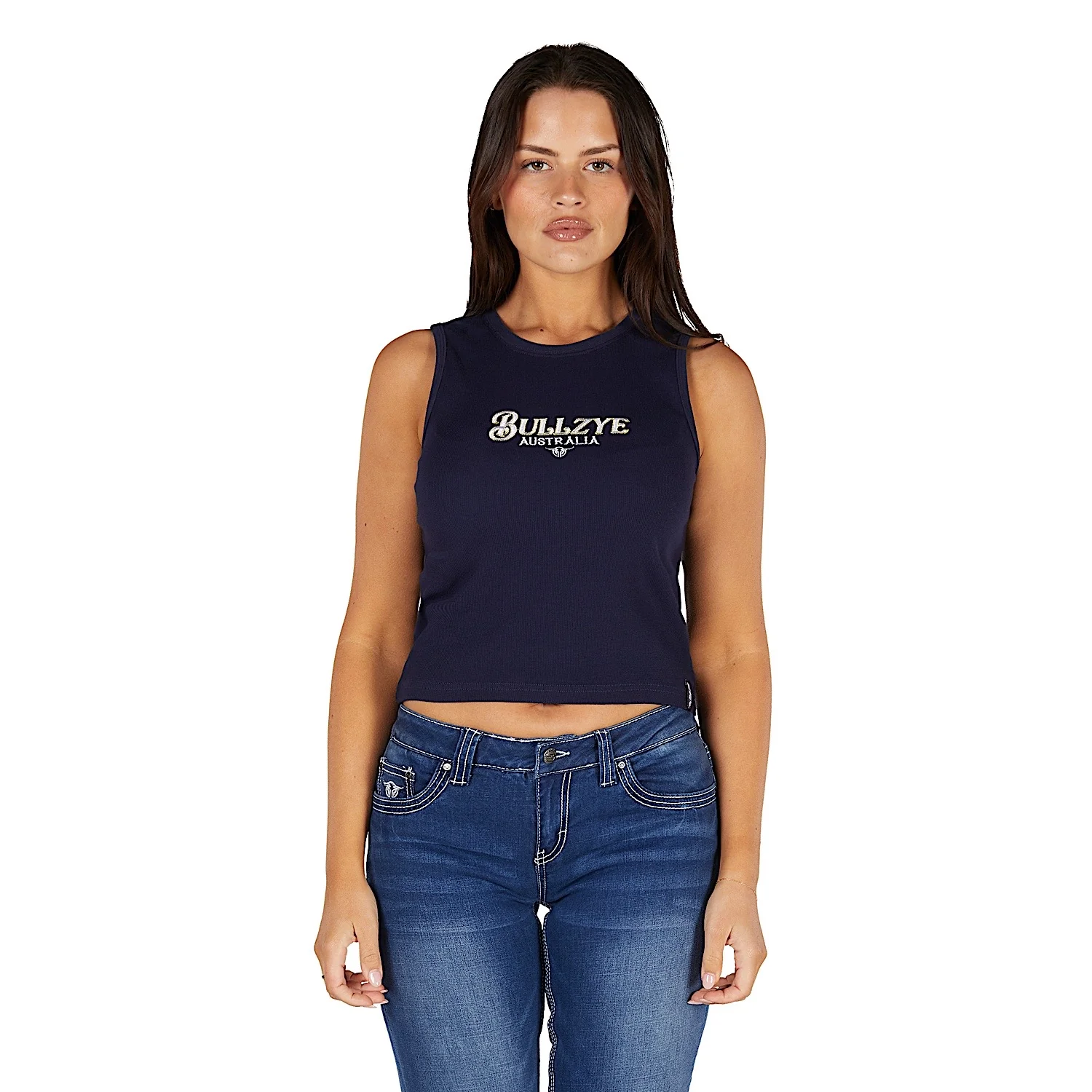 Bullzye Women's Anita Crop Rib Tank - Navy - Image 2