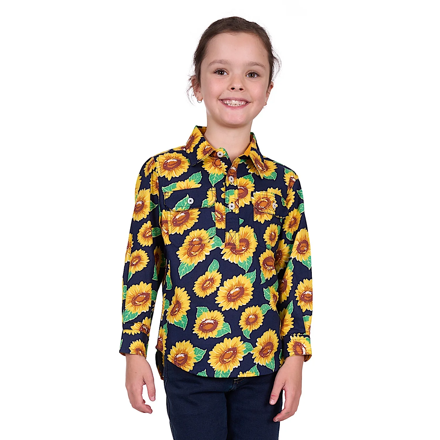 Hard Slog Kid's Ally Half Placket Long Sleeve Shirt - Yellow/Green