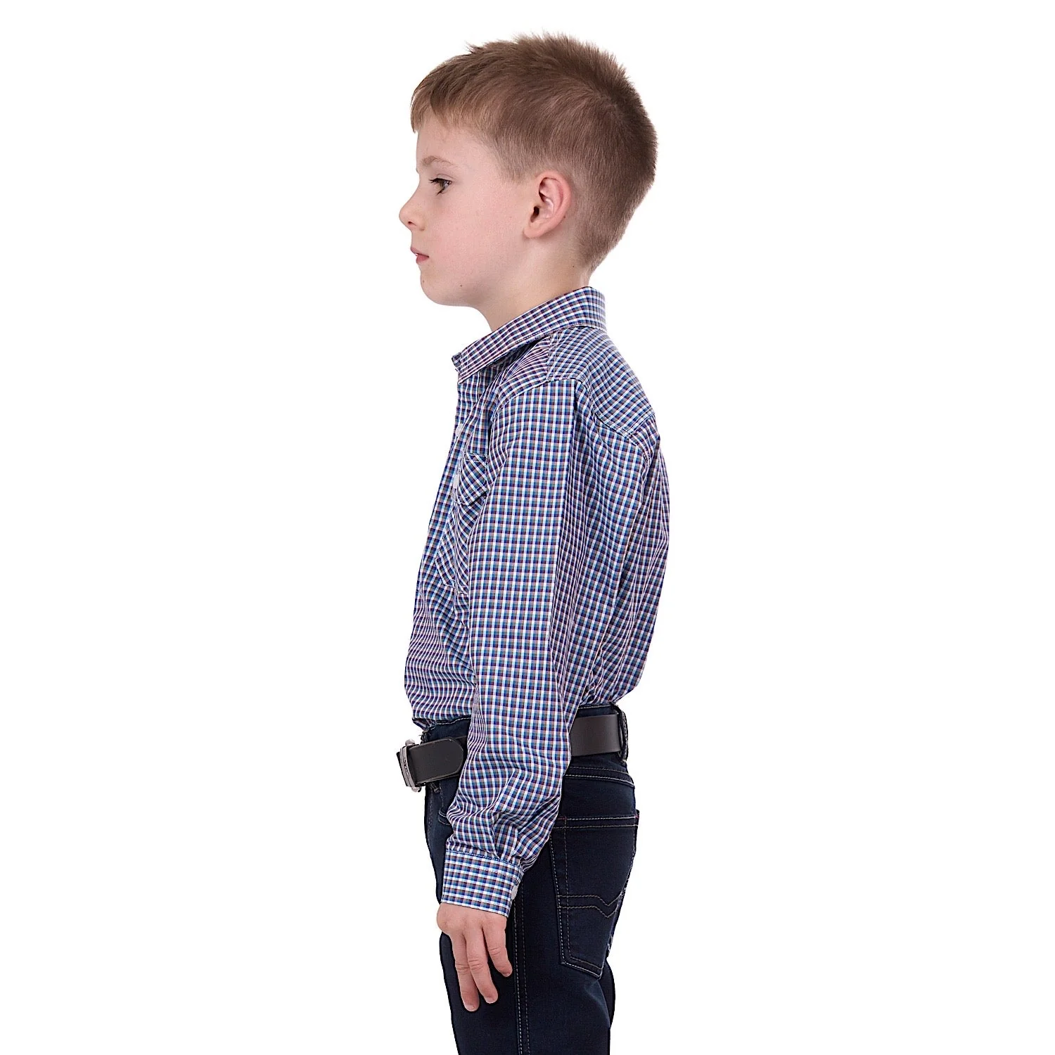Hard Slog Kid's Bobbie Half Placket Shirt Navy/Tan - Image 2