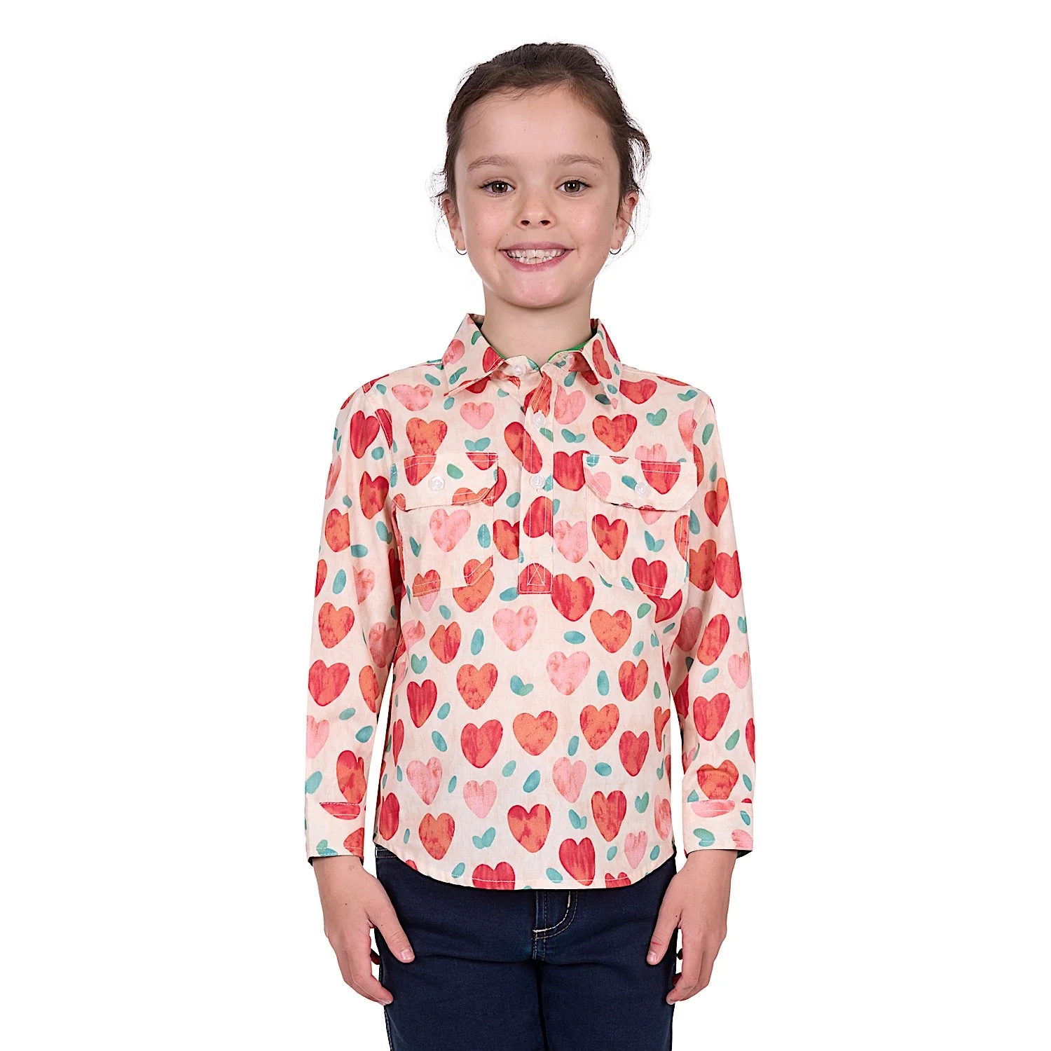 Hard Slog Kid's Mira Half Placket Long Sleeve Shirt - Red - Image 2